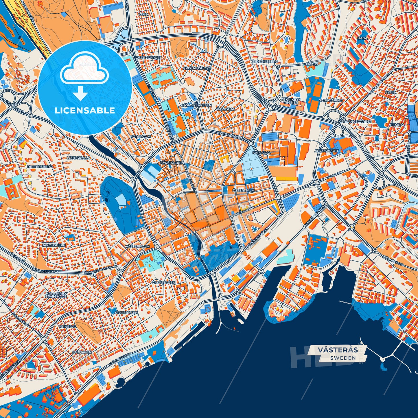 Canvas Print Template of Västerås Street Map