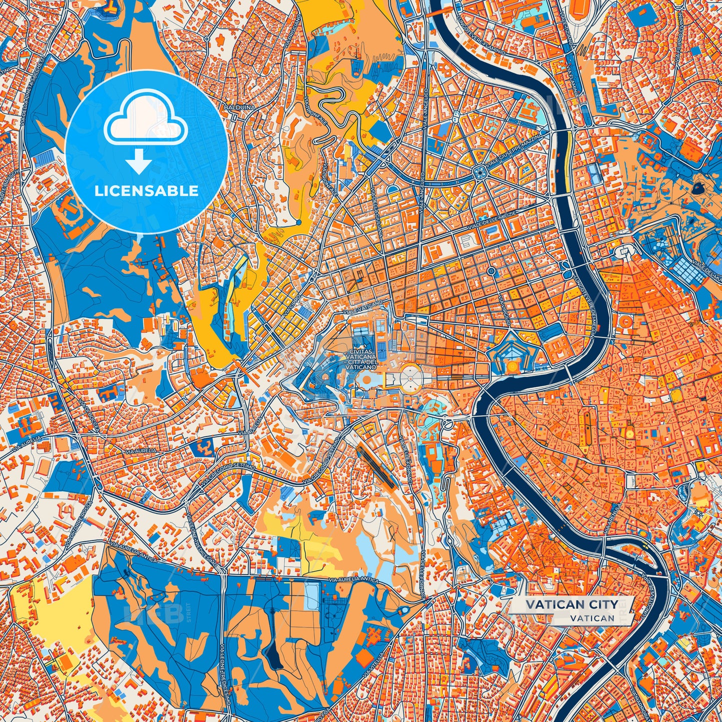 Canvas Print Template of Vatican City Street Map