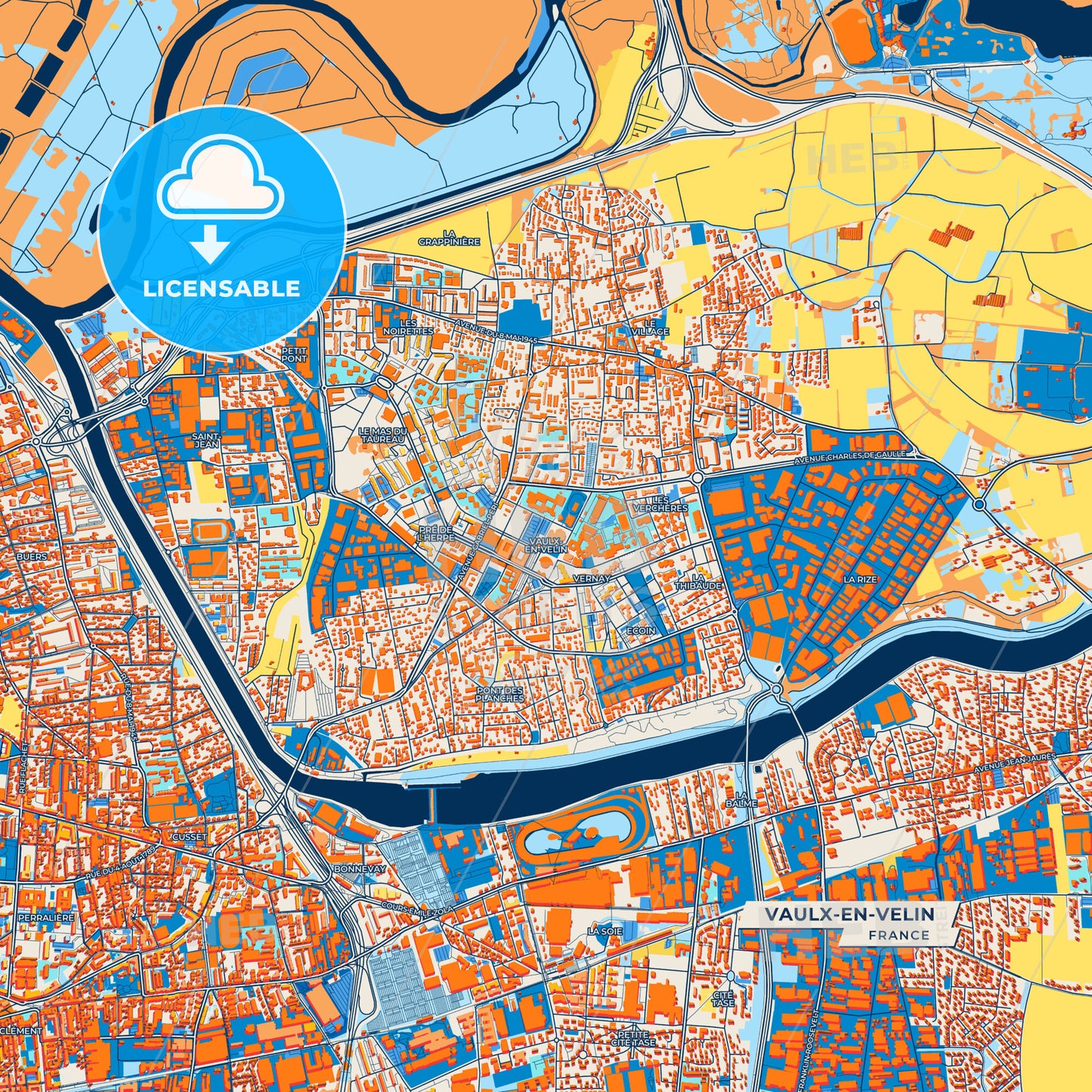 Canvas Print Template of Vaulx-en-Velin Street Map