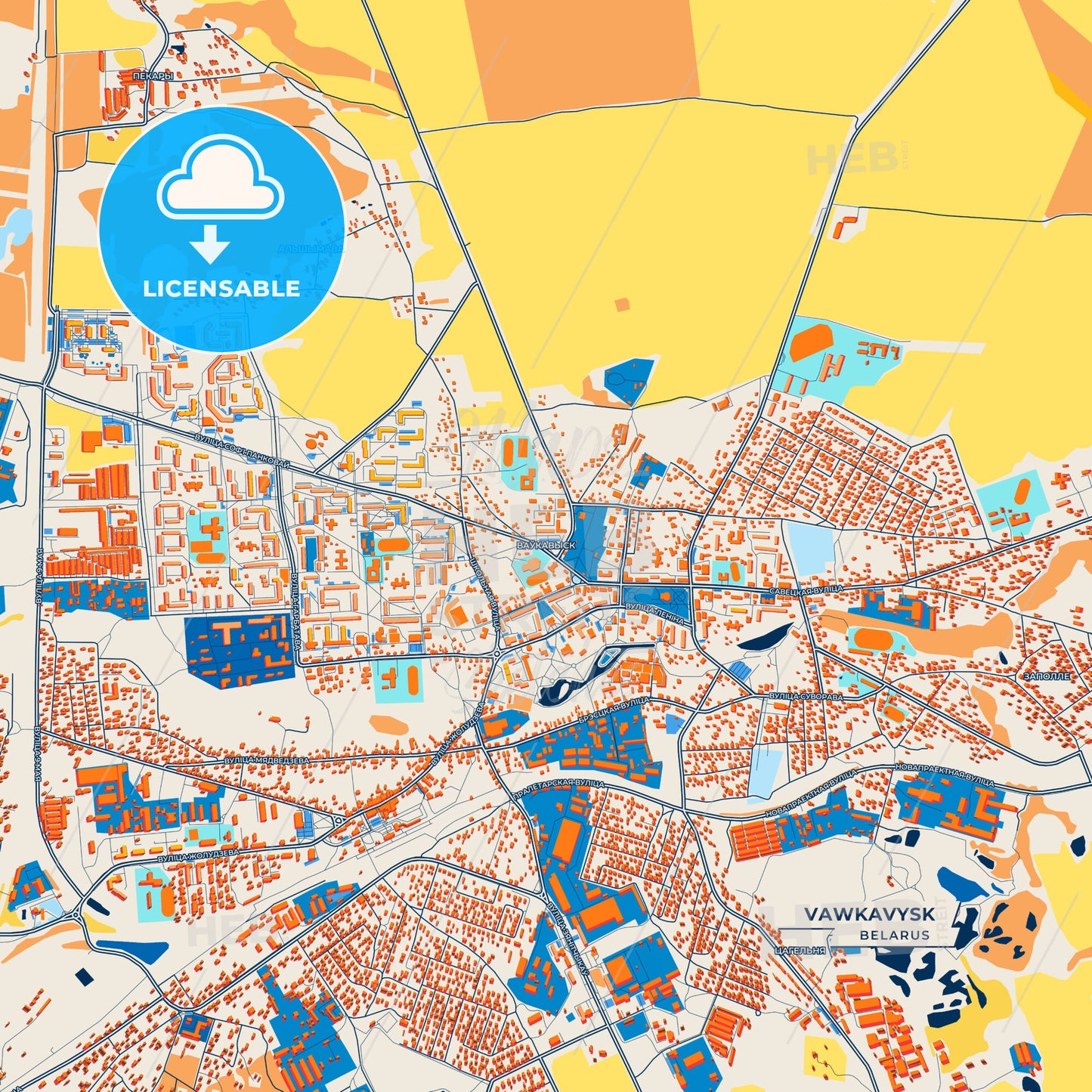 Canvas Print Template of Vawkavysk Street Map