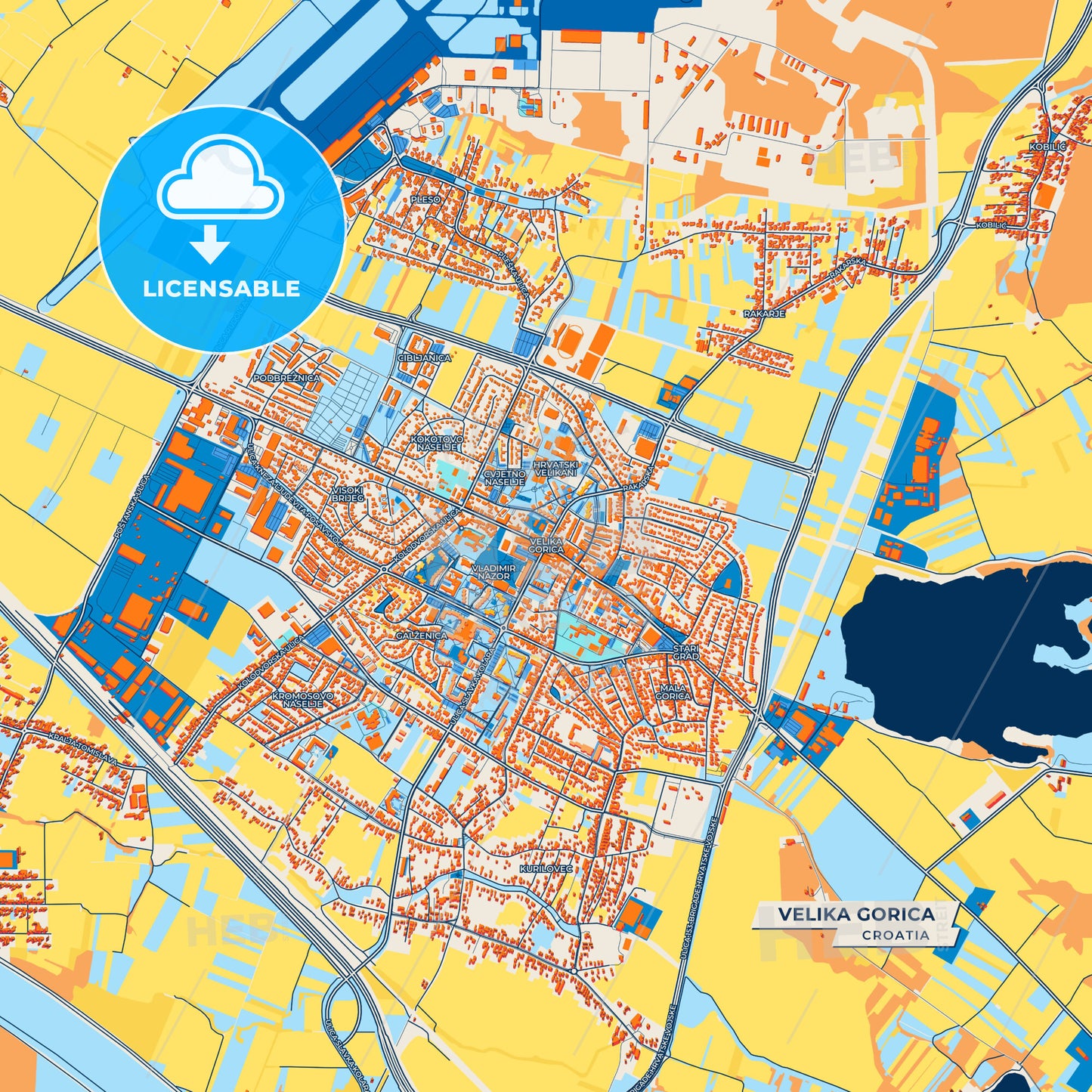 Canvas Print Template of Velika Gorica Street Map