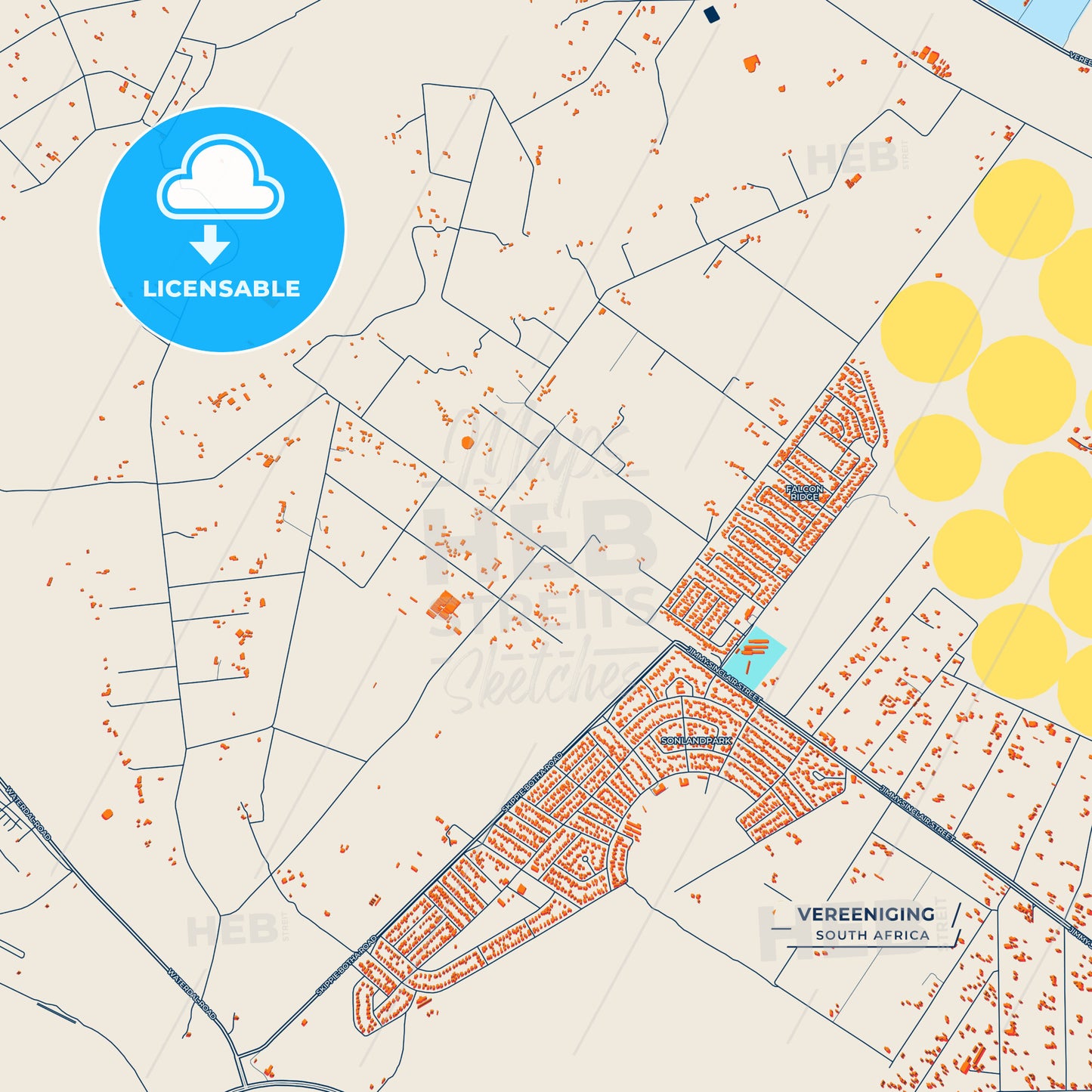 Canvas Print Template of Vereeniging Street Map