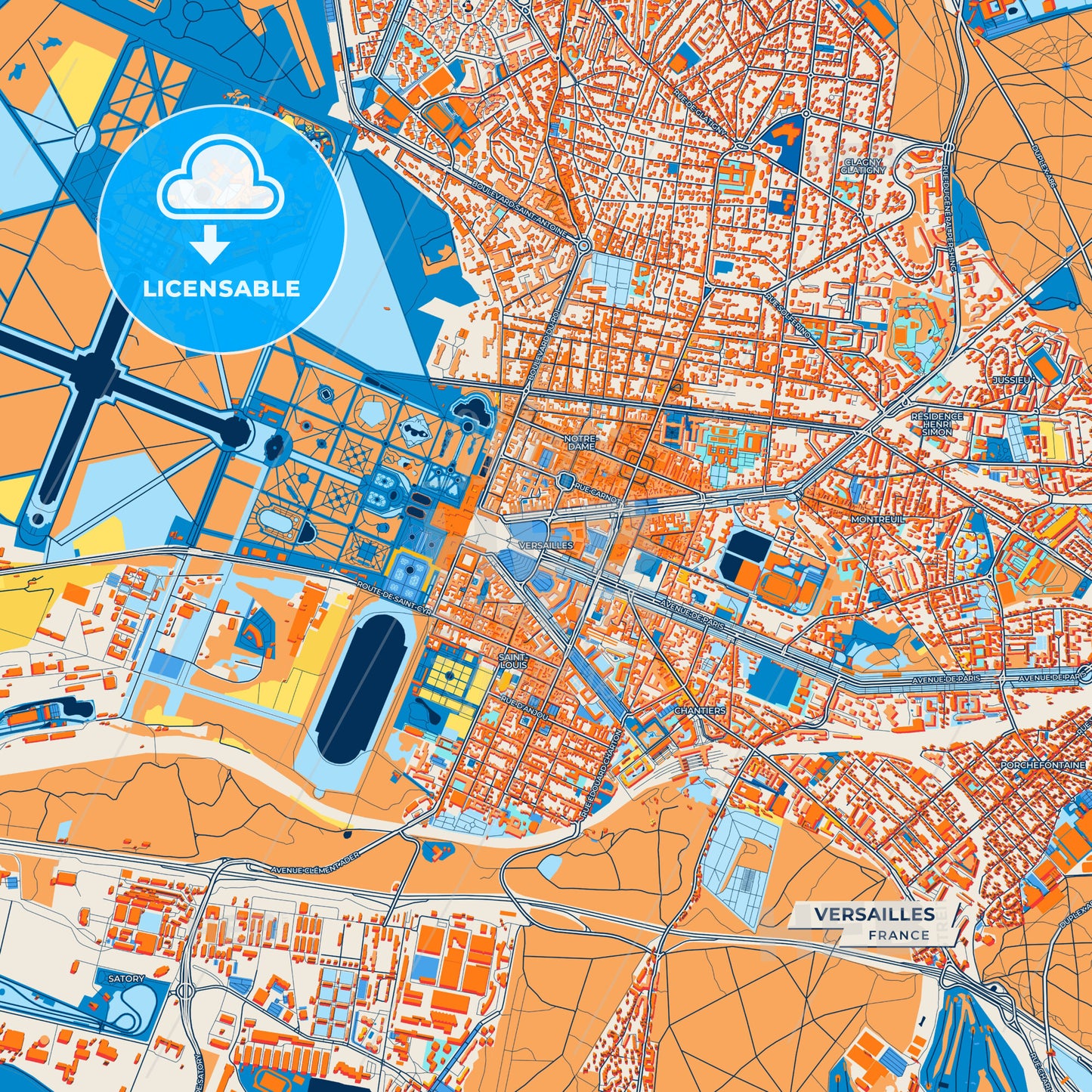 Canvas Print Template of Versailles Street Map