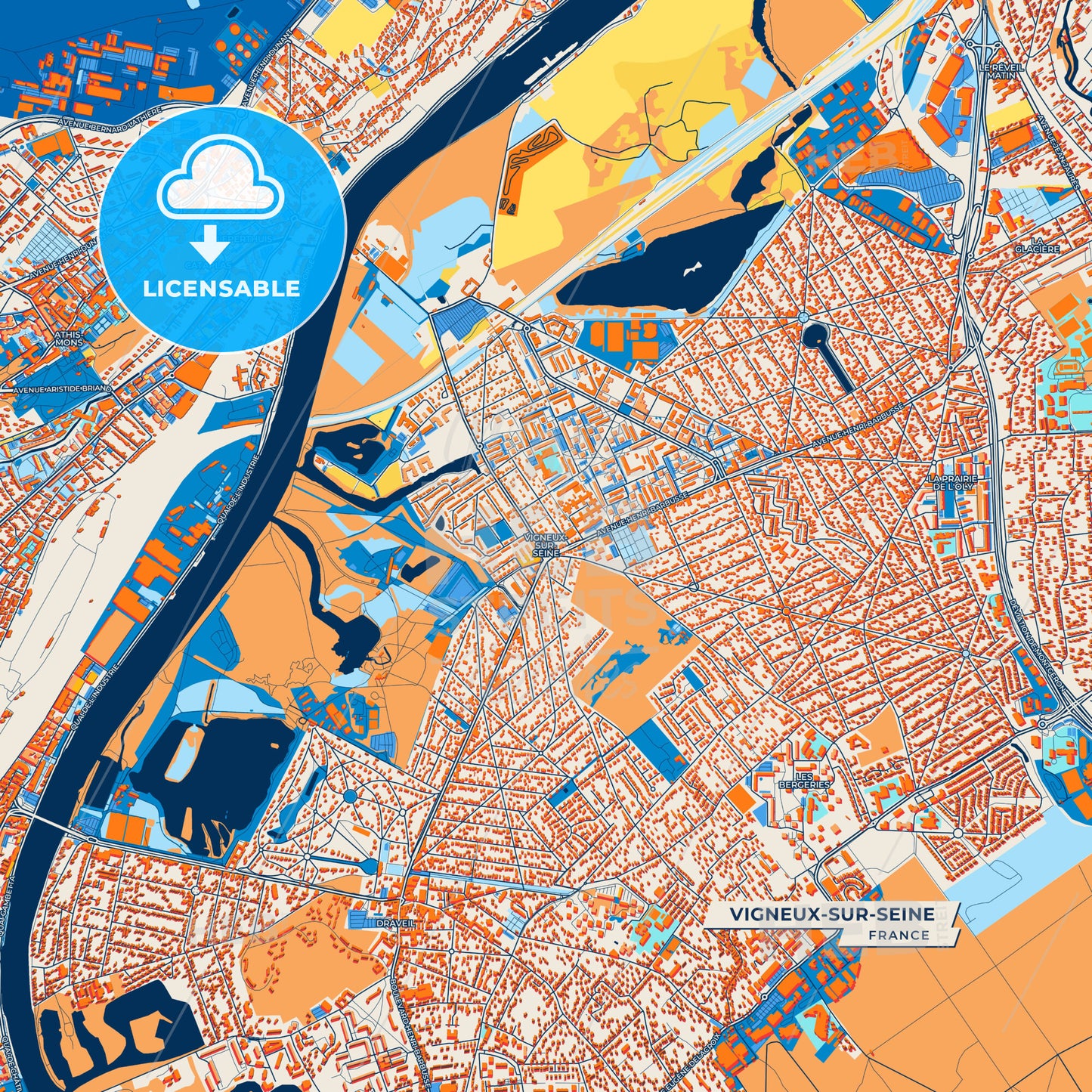 Canvas Print Template of Vigneux-sur-Seine Street Map