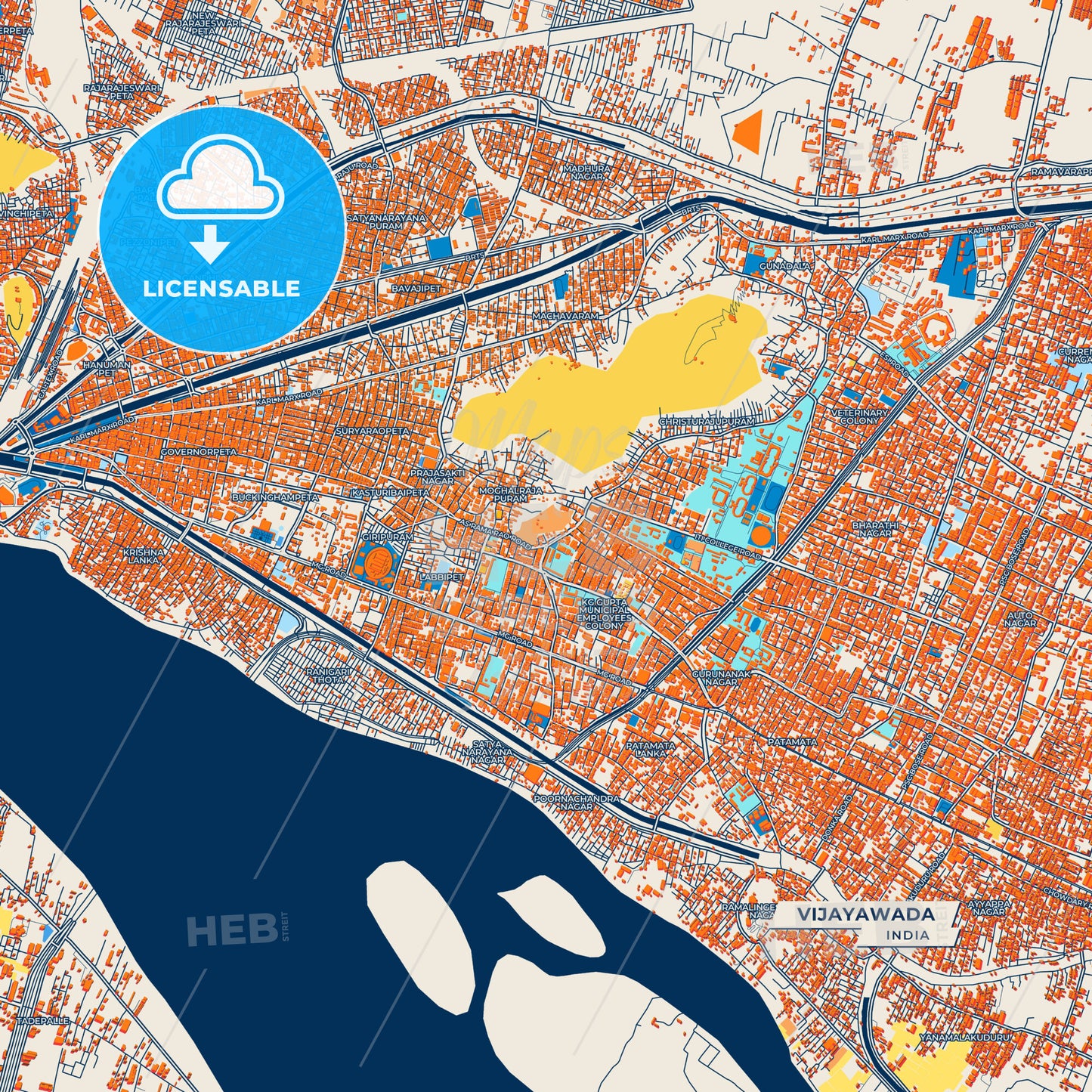 Canvas Print Template of Vijayawada Street Map