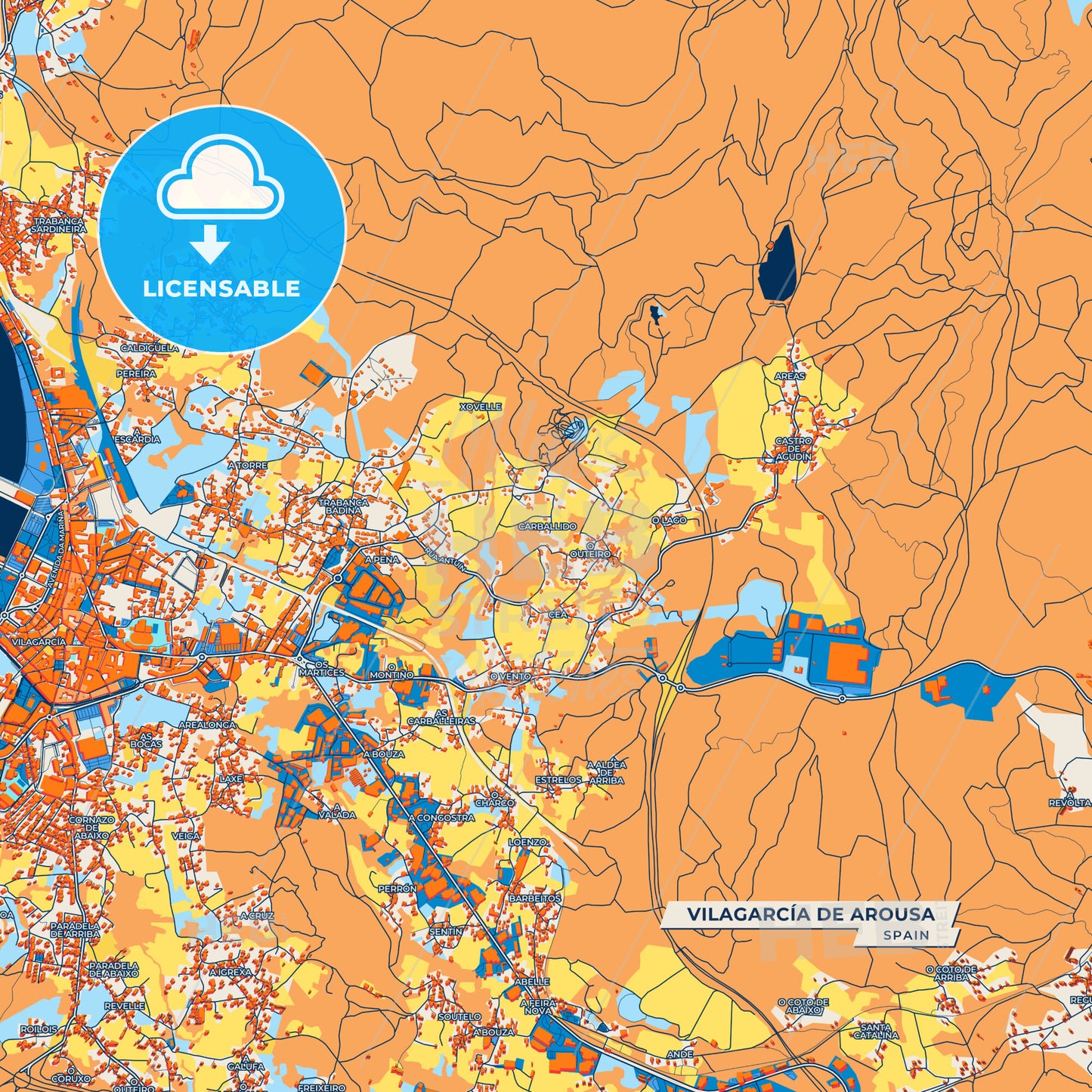 Canvas Print Template of Vilagarcía de Arousa Street Map