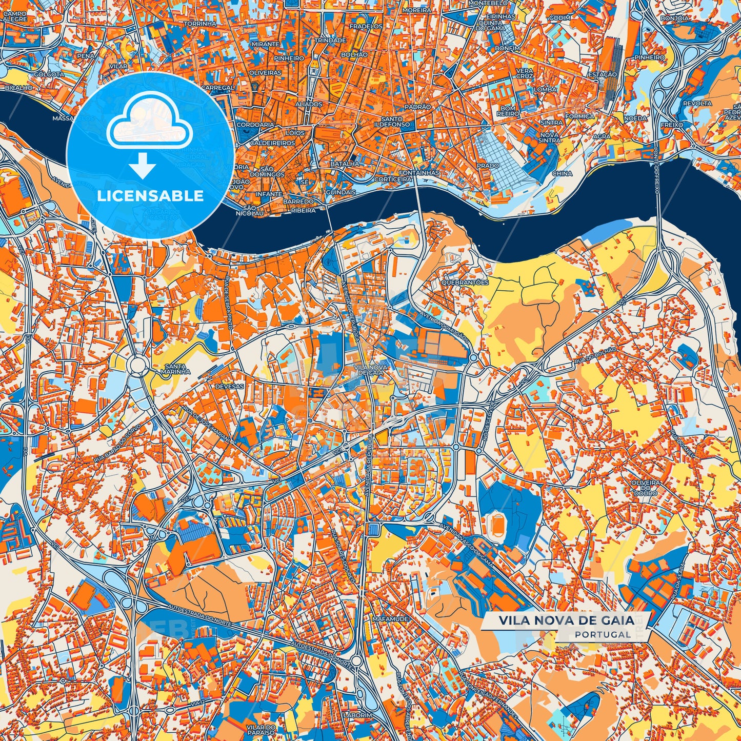 Canvas Print Template of Vila Nova de Gaia Street Map
