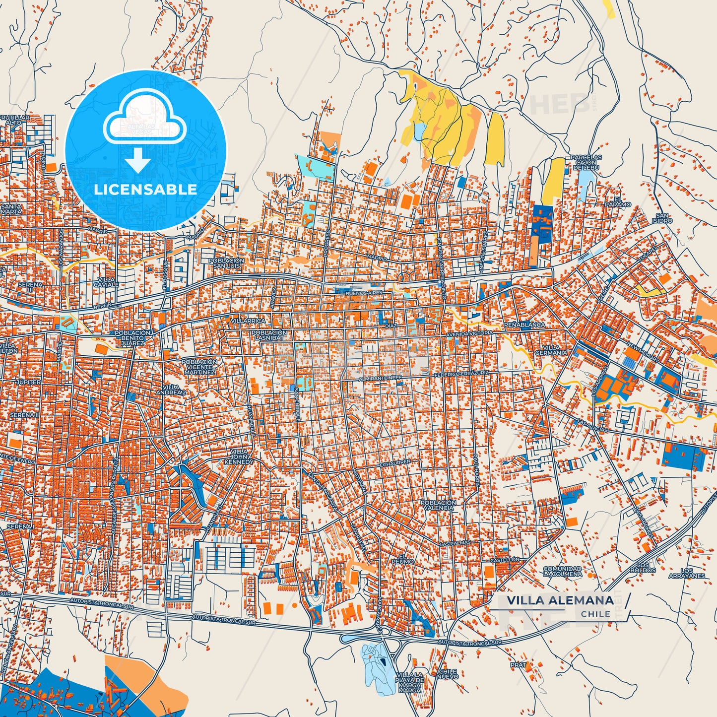Canvas Print Template of Villa Alemana Street Map