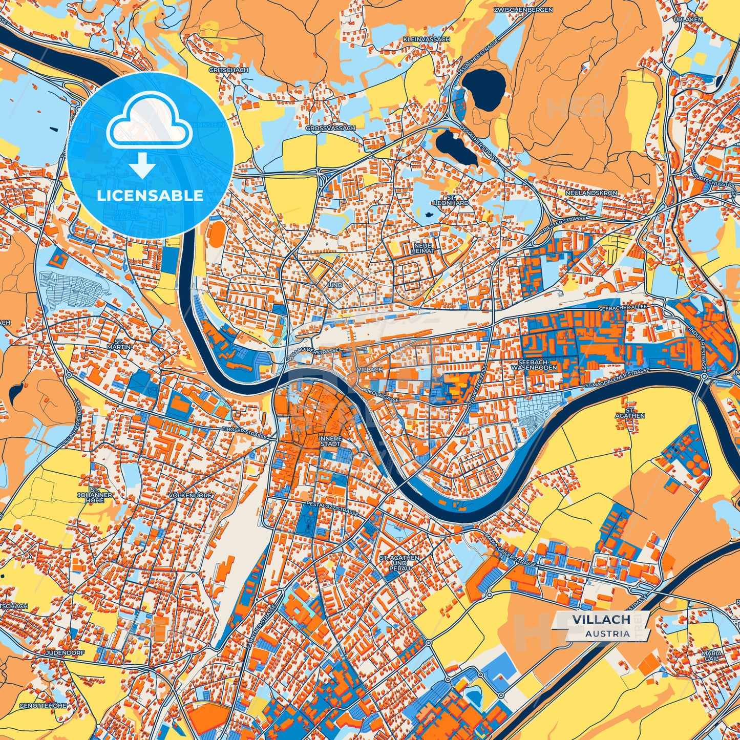Canvas Print Template of Villach Street Map