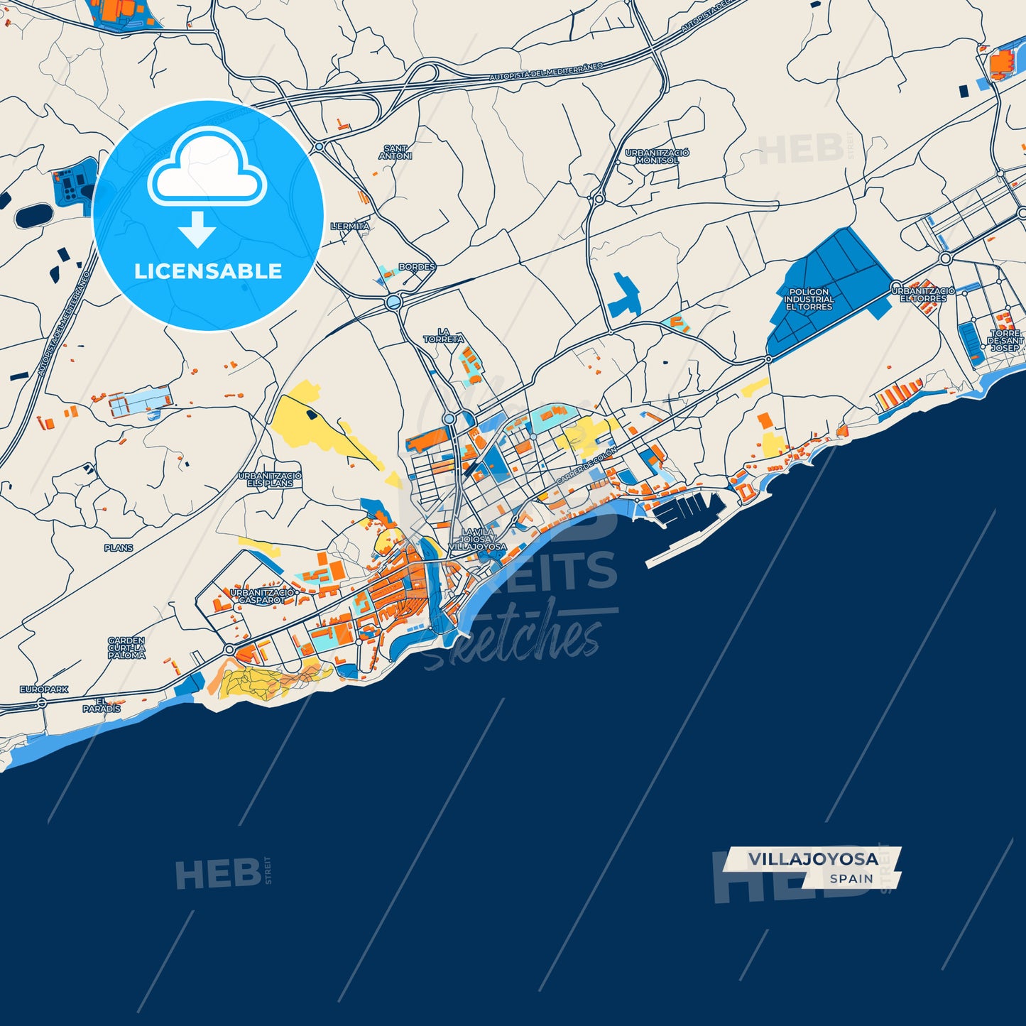 Canvas Print Template of Villajoyosa Street Map