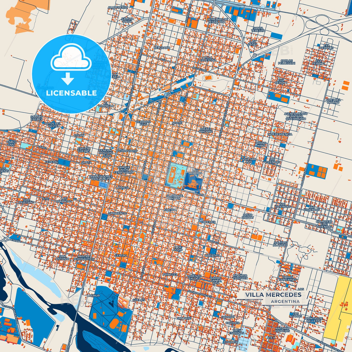 Canvas Print Template of Villa Mercedes Street Map