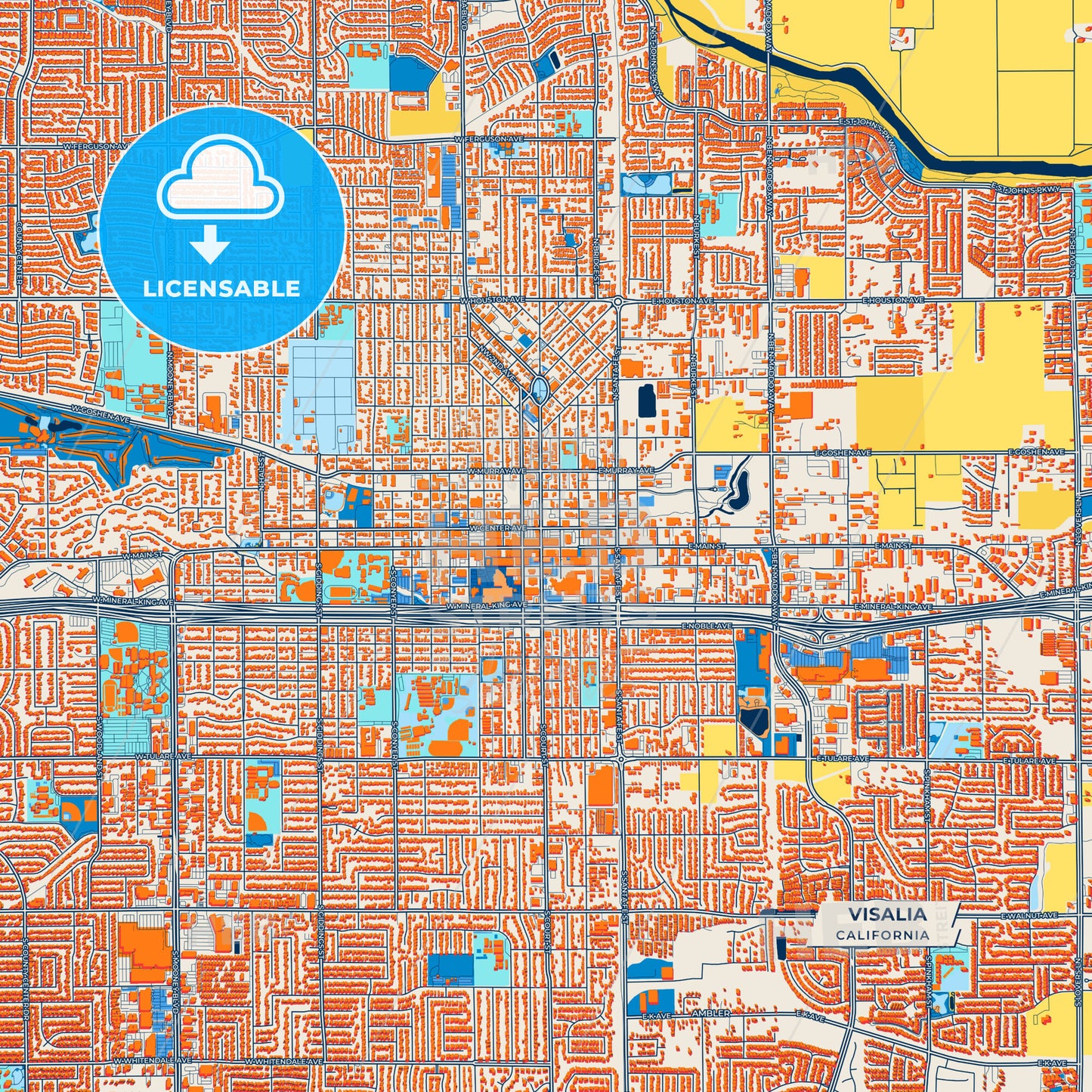 Canvas Print Template of Visalia Street Map