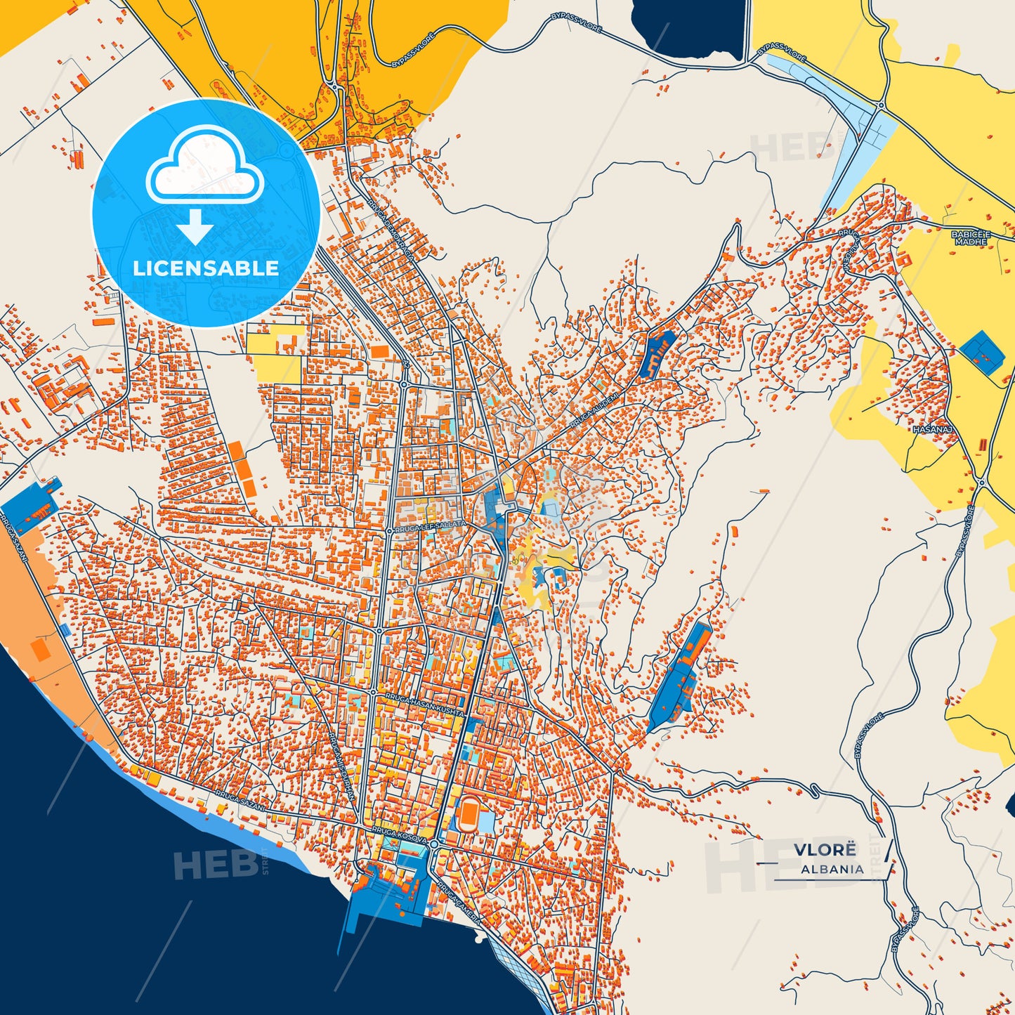 Canvas Print Template of Vlorë Street Map