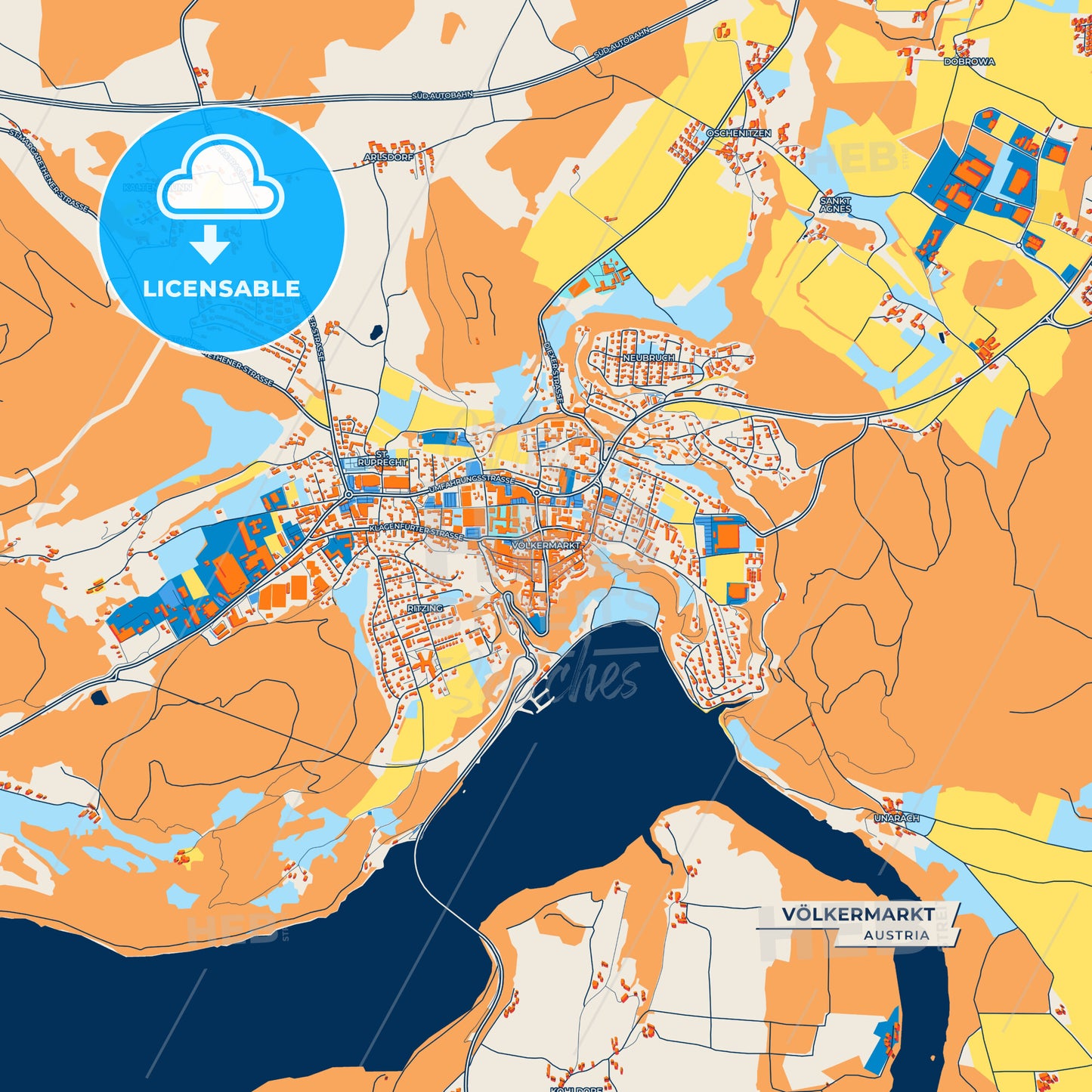 Canvas Print Template of Völkermarkt Street Map