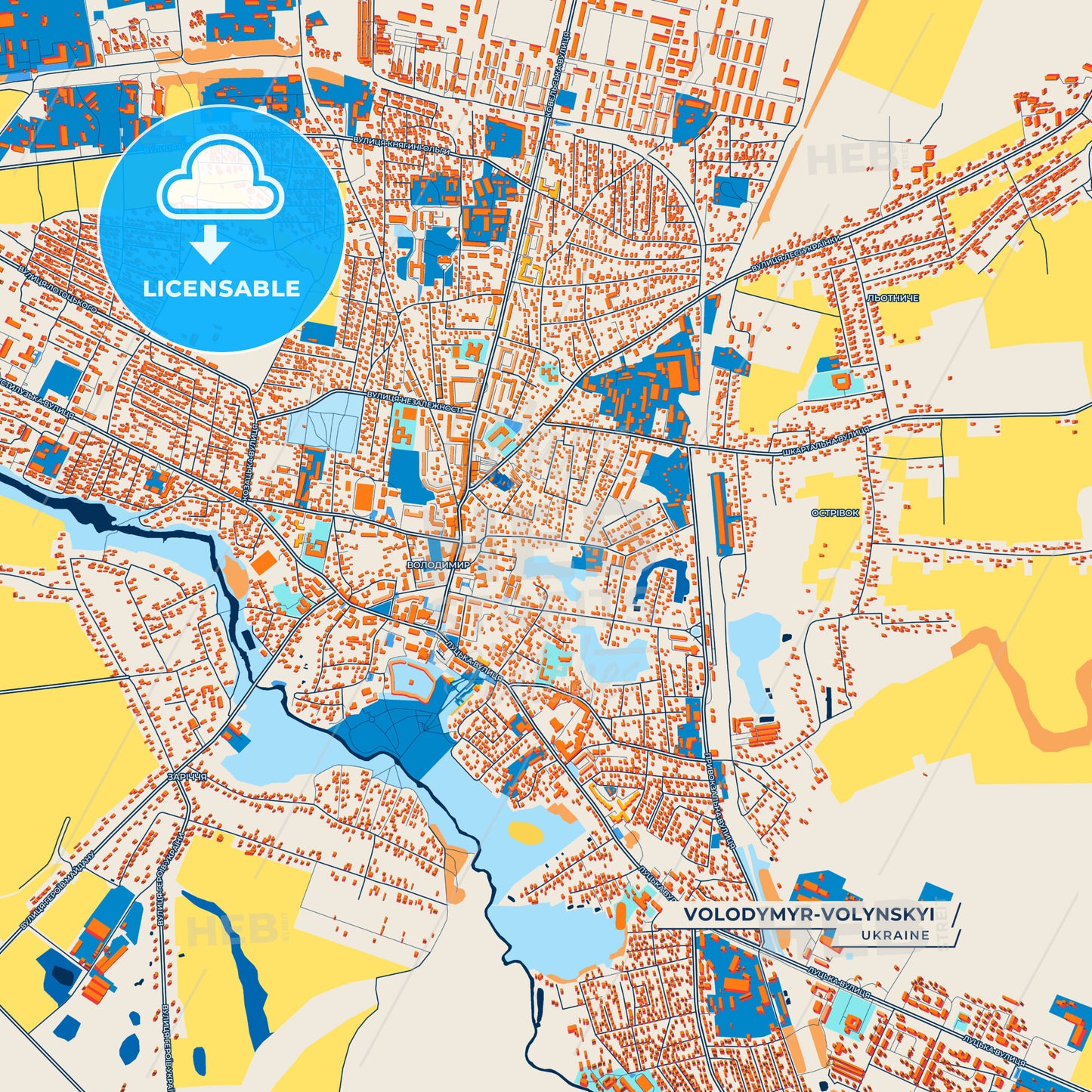 Canvas Print Template of Volodymyr-Volynskyi Street Map