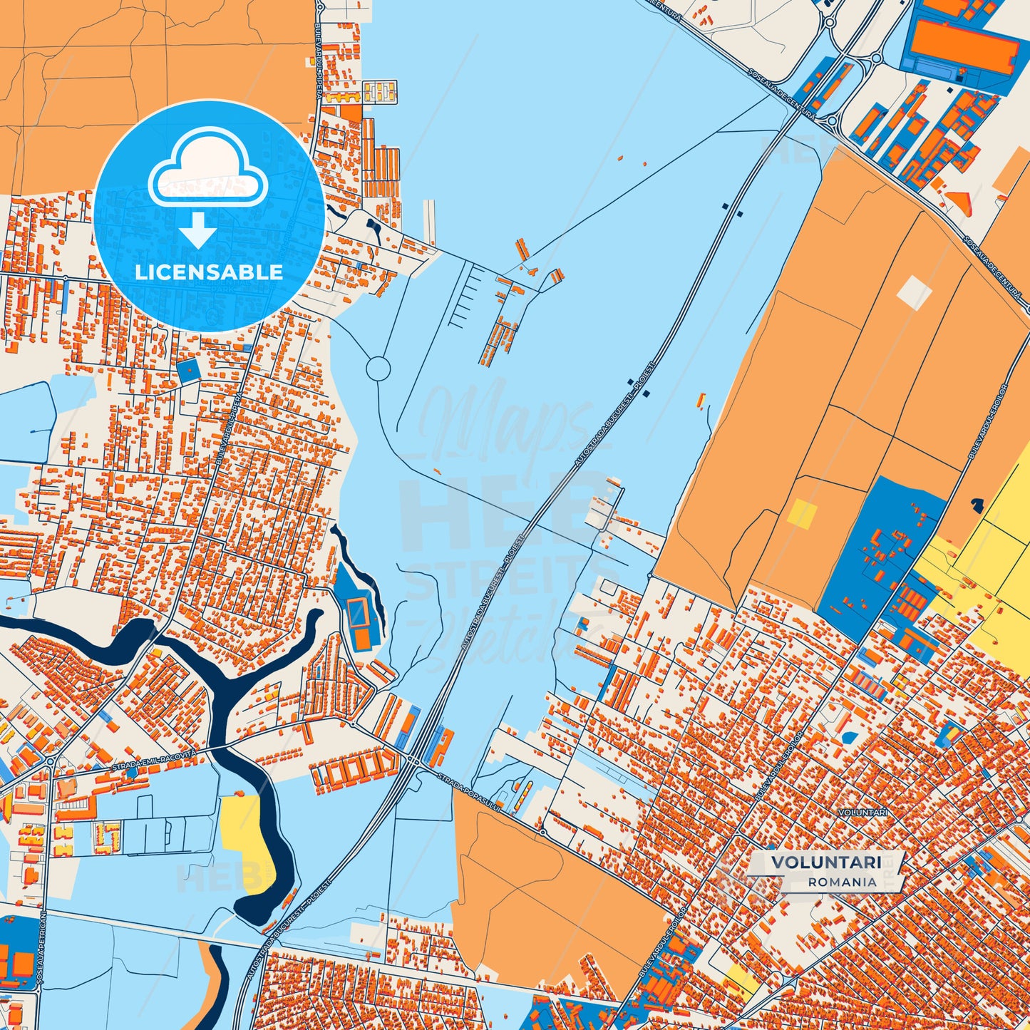 Canvas Print Template of Voluntari Street Map
