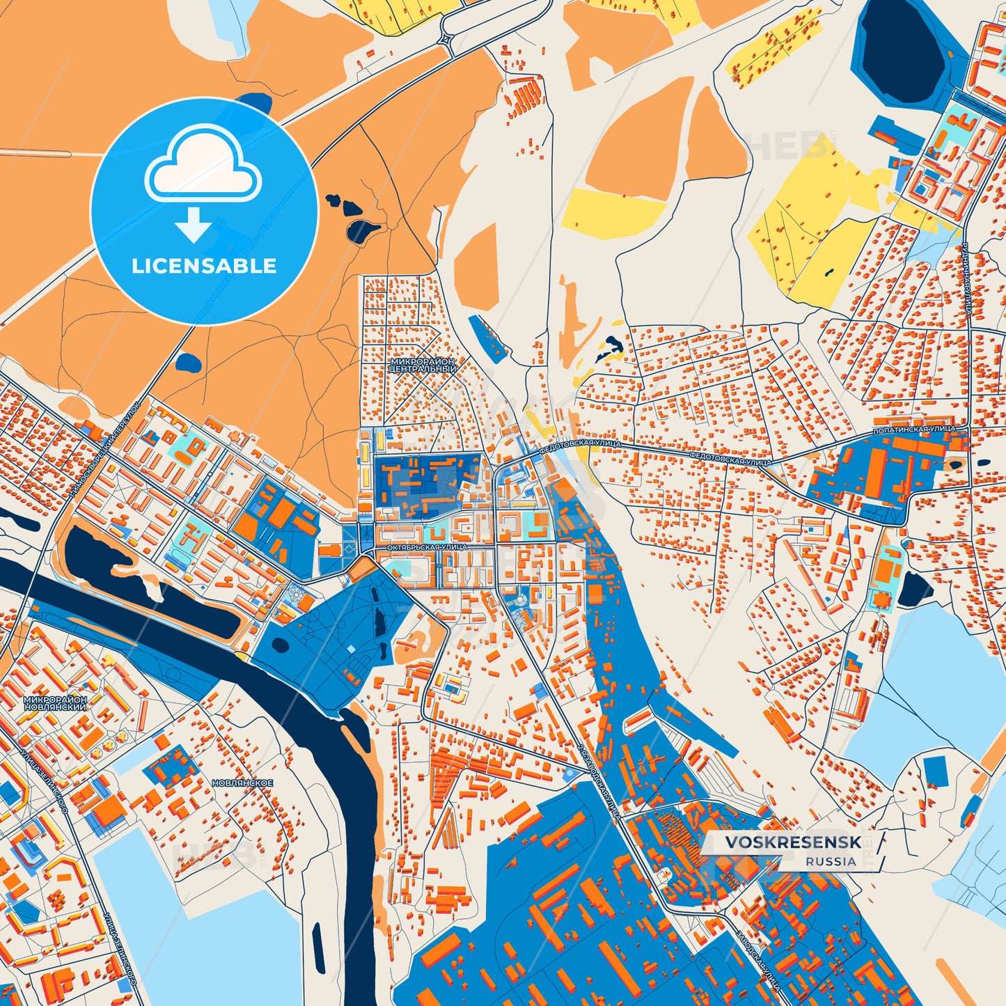 Canvas Print Template of Voskresensk Street Map