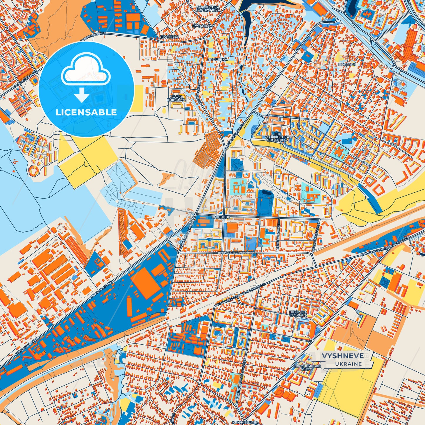 Canvas Print Template of Vyshneve Street Map