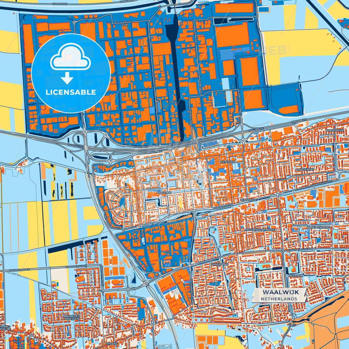 Canvas Print Template of Waalwijk Street Map