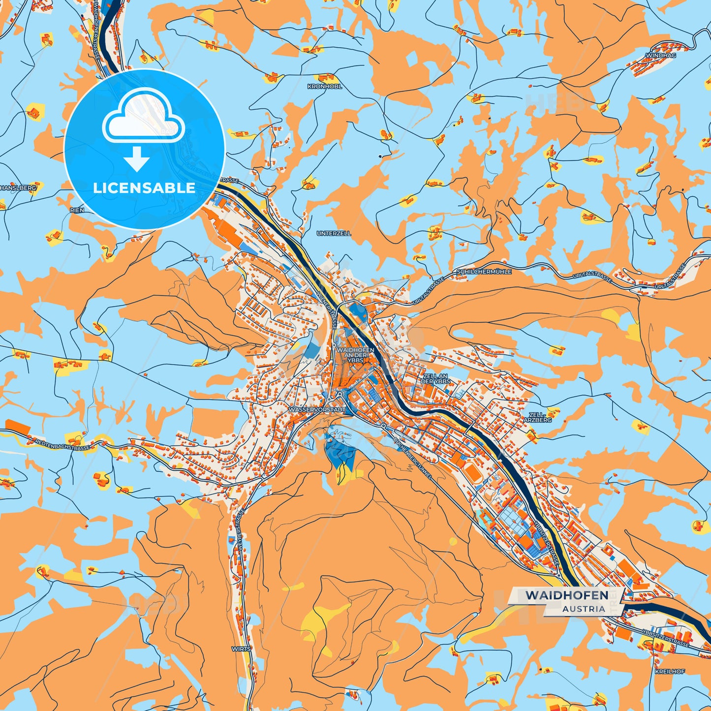 Canvas Print Template of Waidhofen Street Map