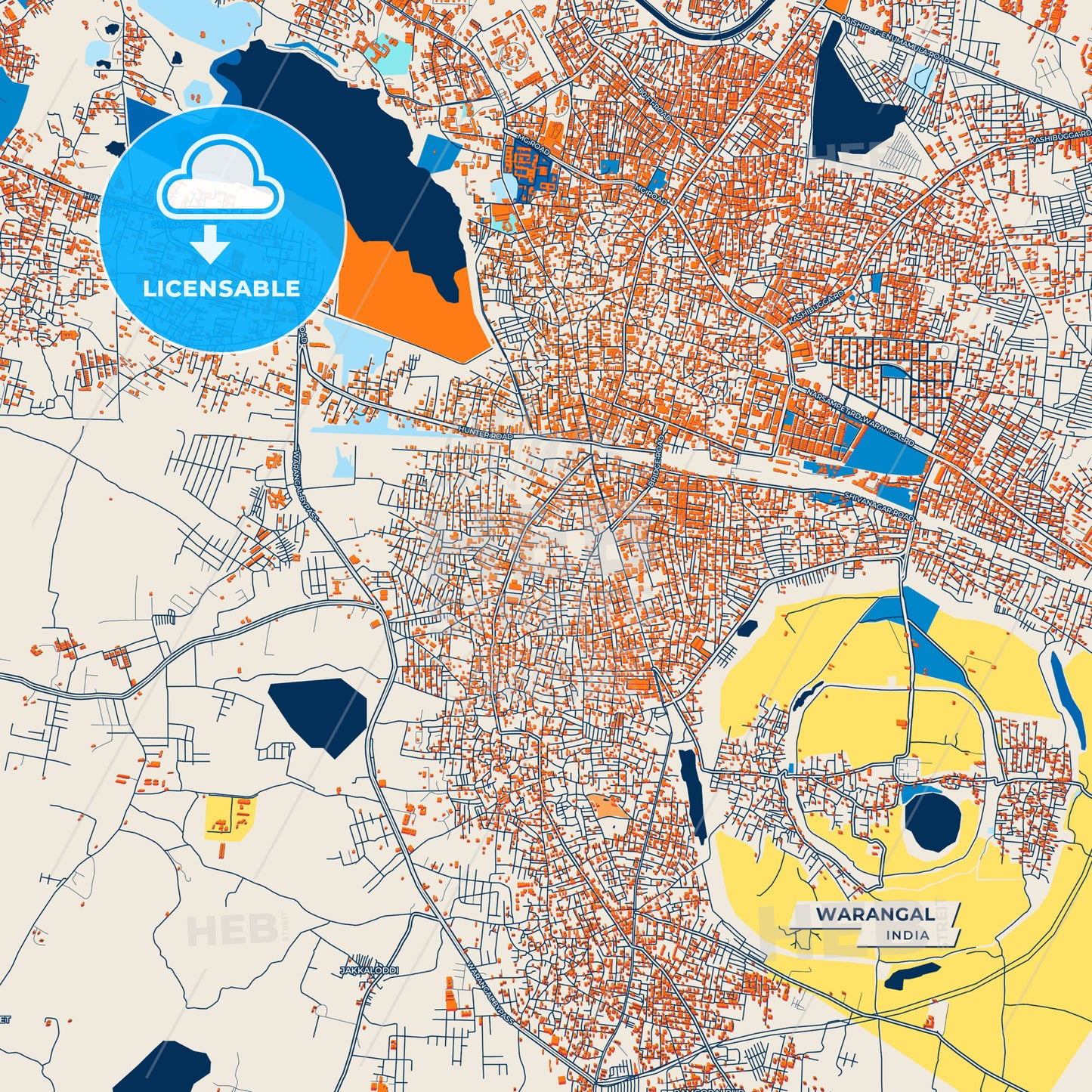 Canvas Print Template of Warangal Street Map