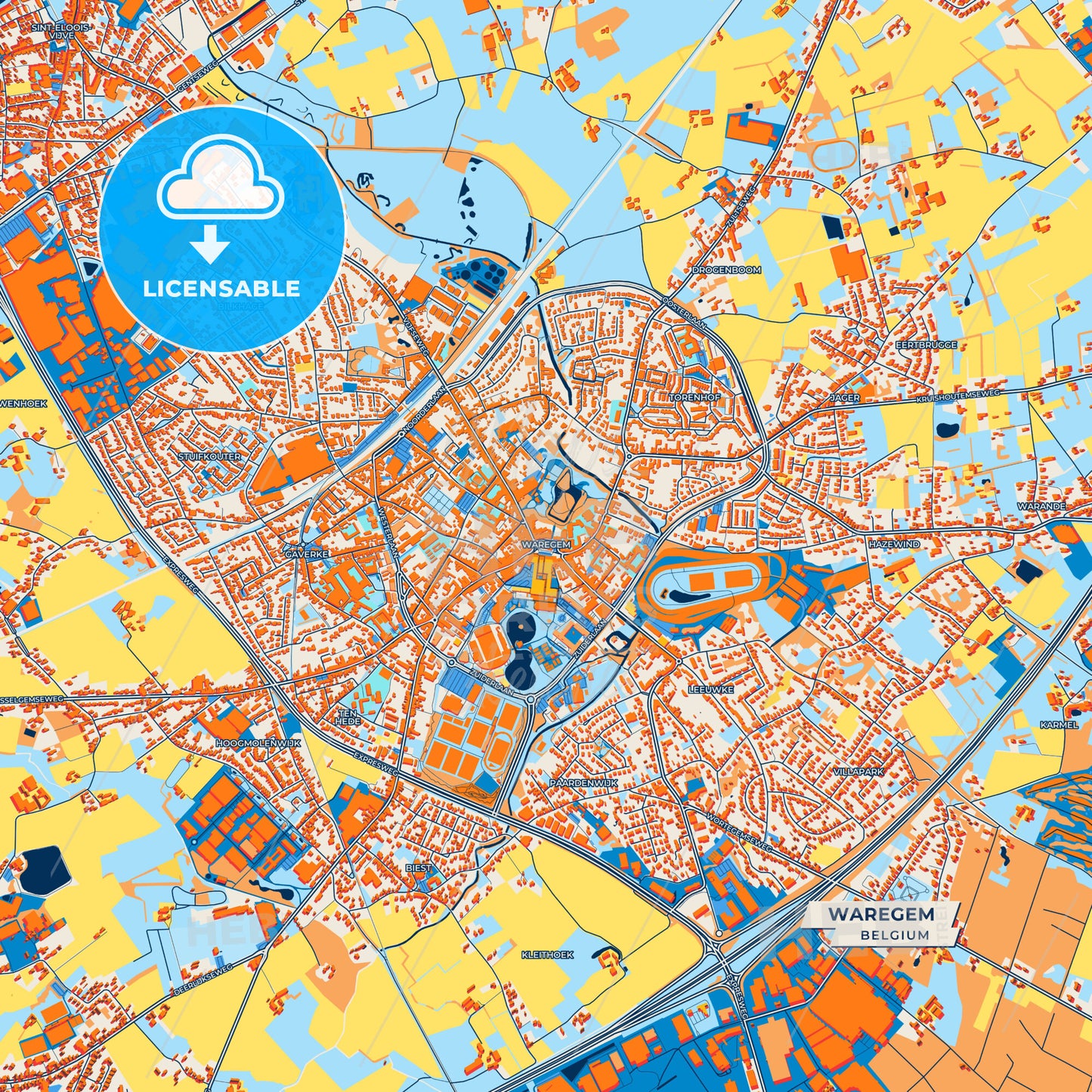 Canvas Print Template of Waregem Street Map