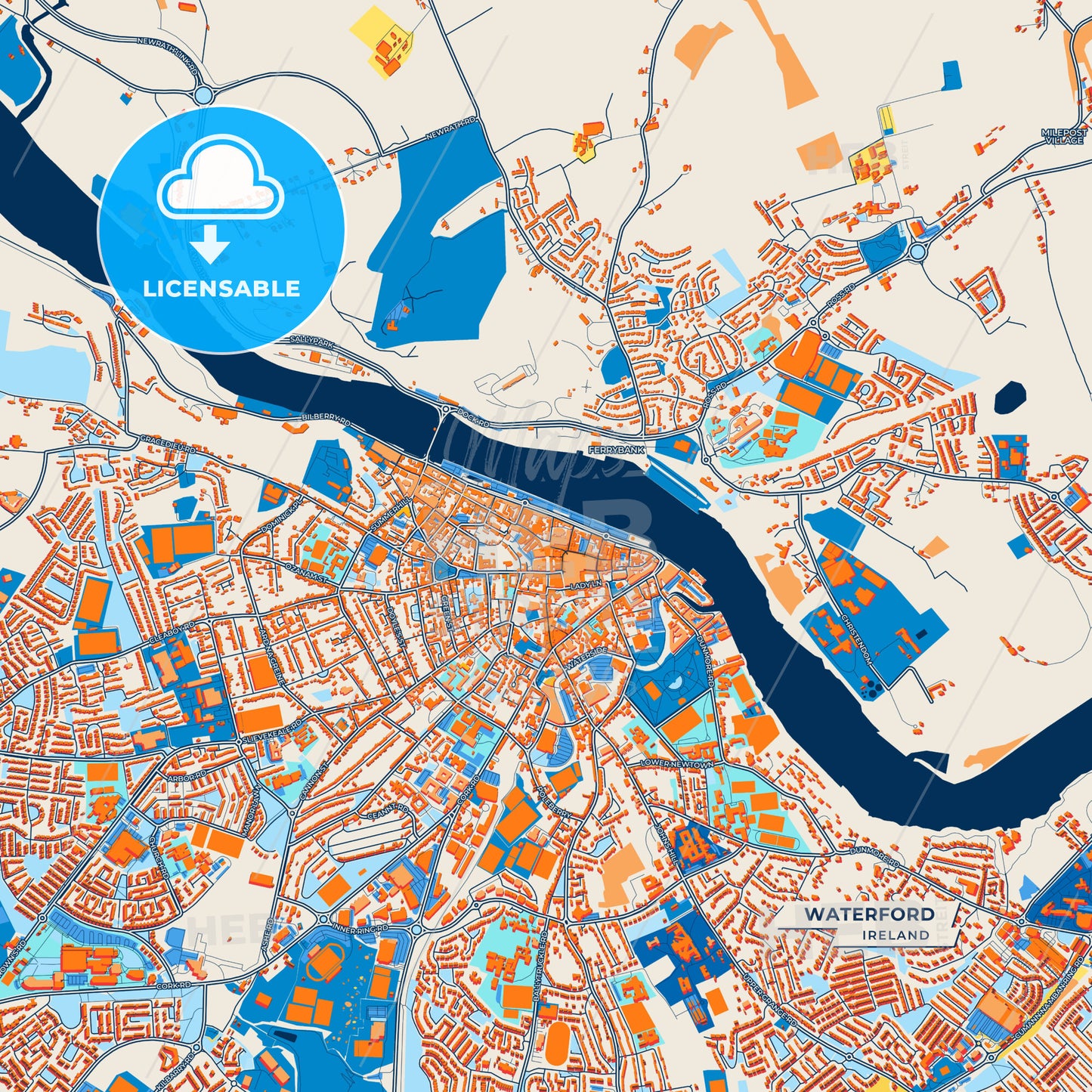 Canvas Print Template of Waterford Street Map