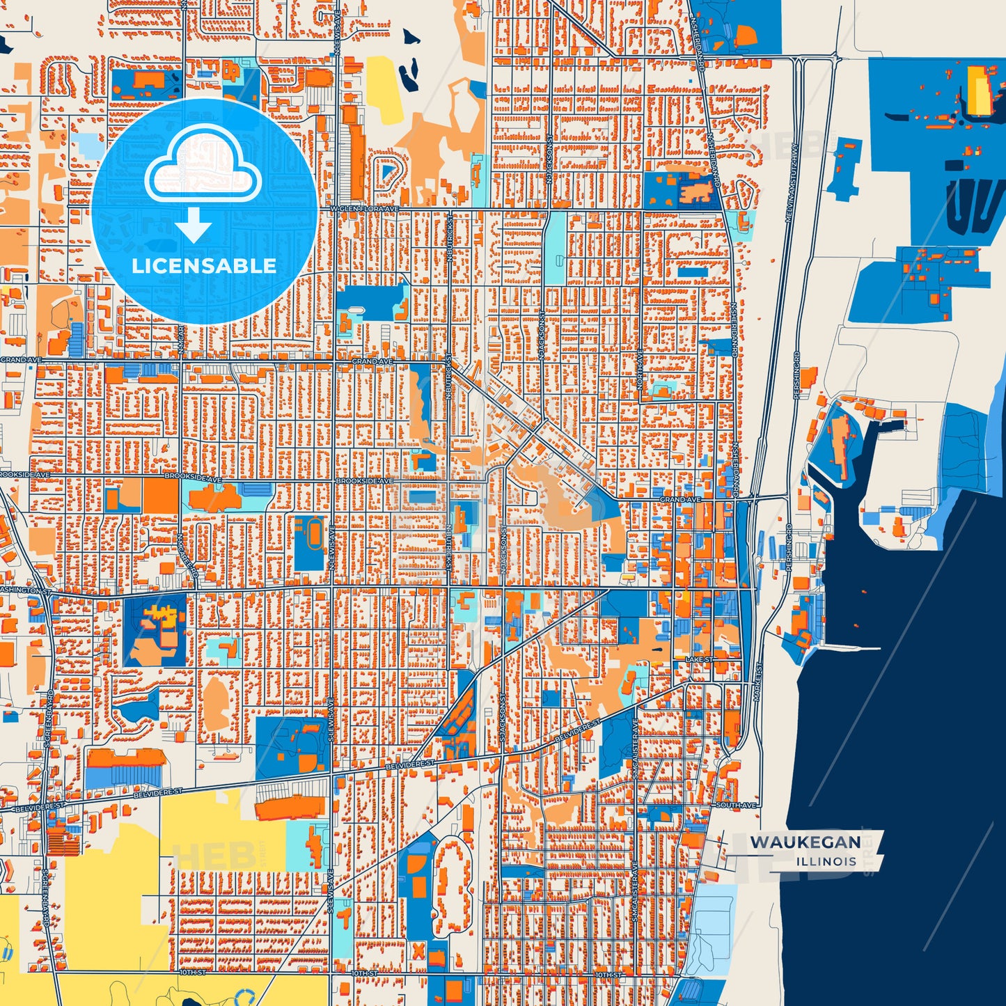 Canvas Print Template of Waukegan Street Map
