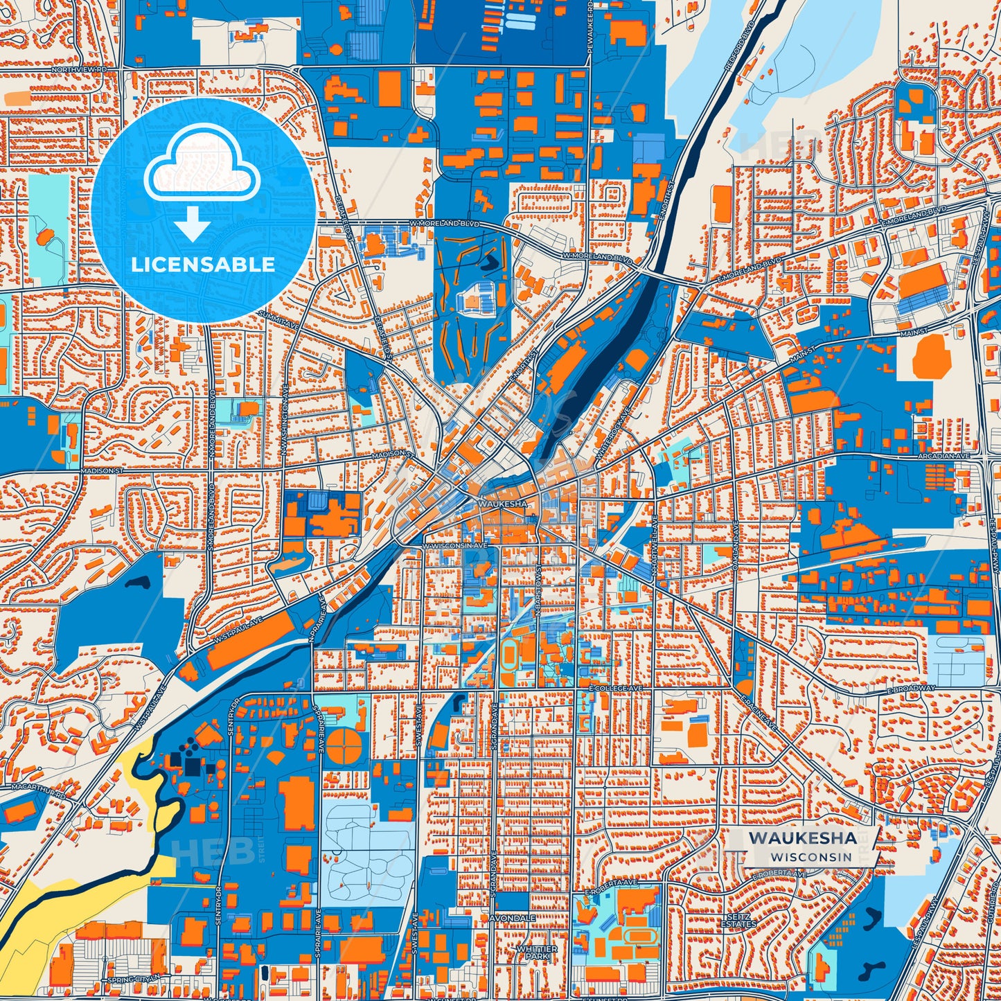 Canvas Print Template of Waukesha Street Map