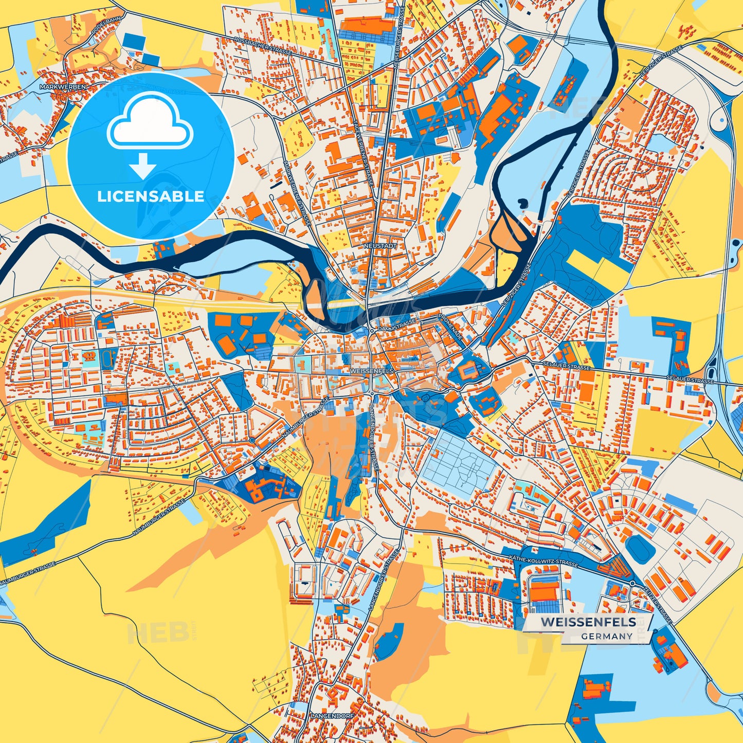 Canvas Print Template of Weißenfels Street Map