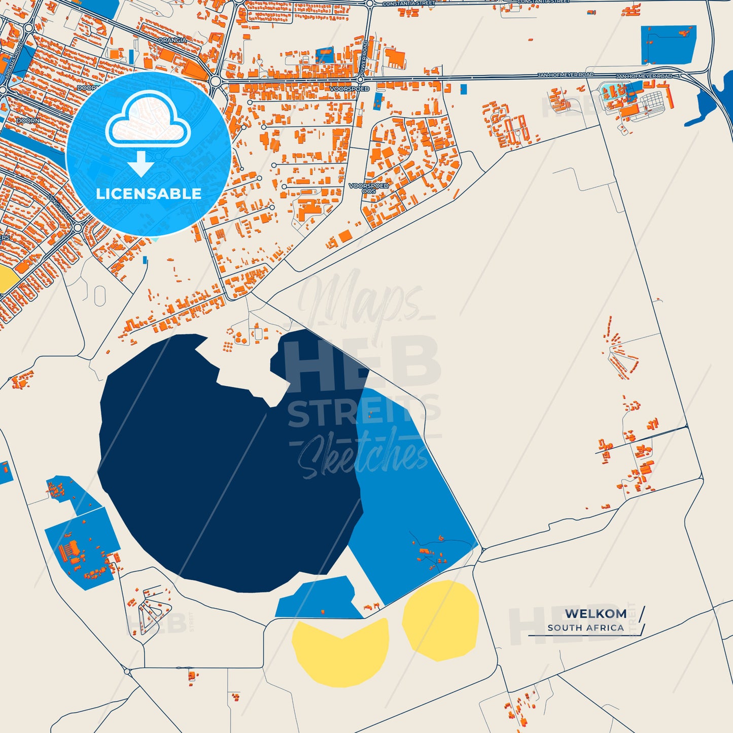 Canvas Print Template of Welkom Street Map