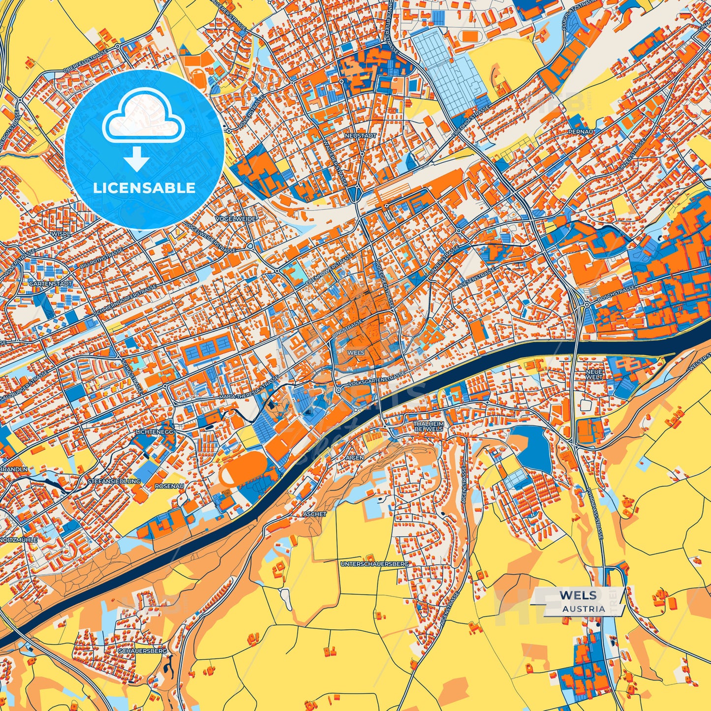 Canvas Print Template of Wels Street Map