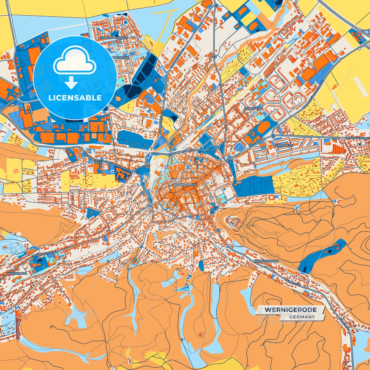Canvas Print Template of Wernigerode Street Map