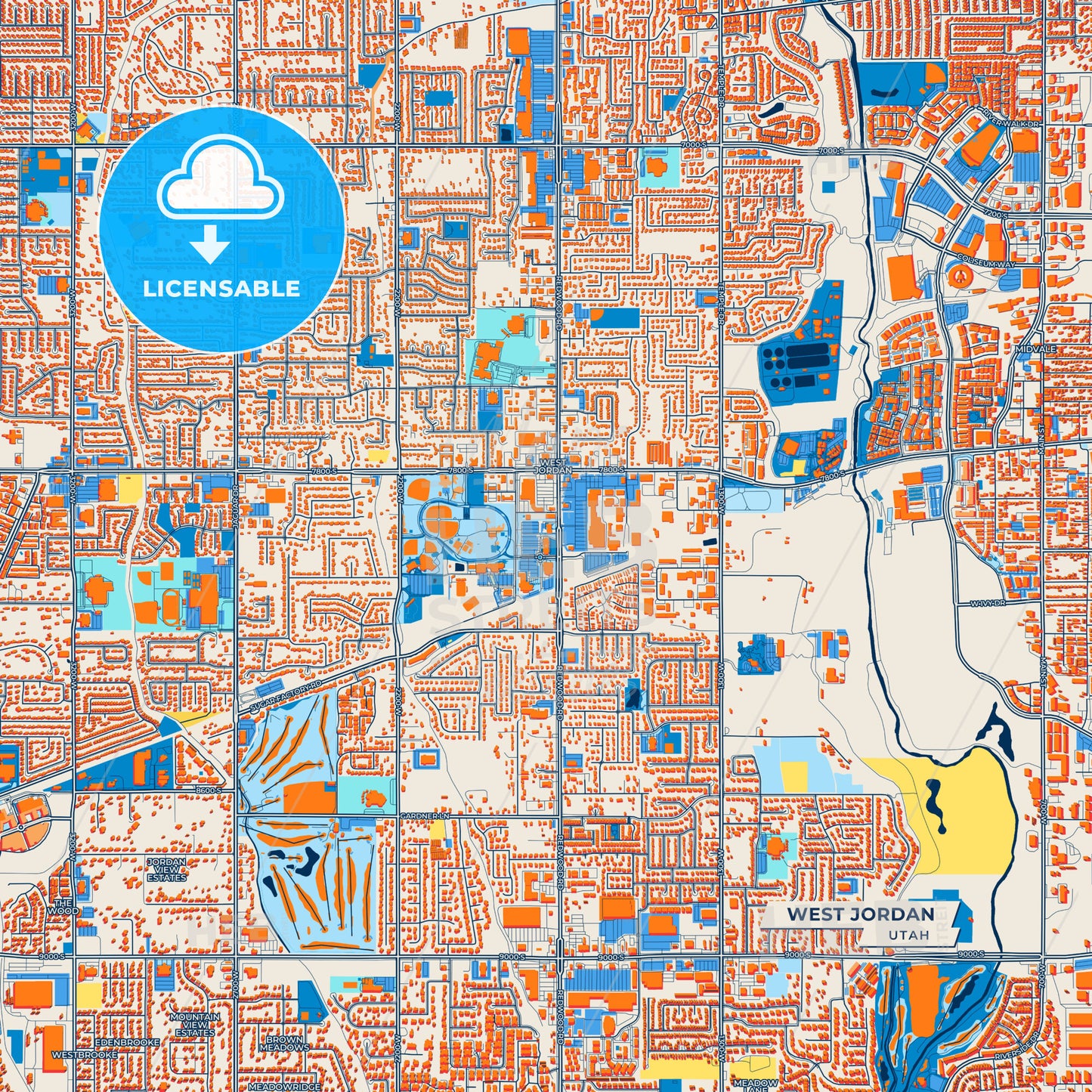 Canvas Print Template of West Jordan Street Map