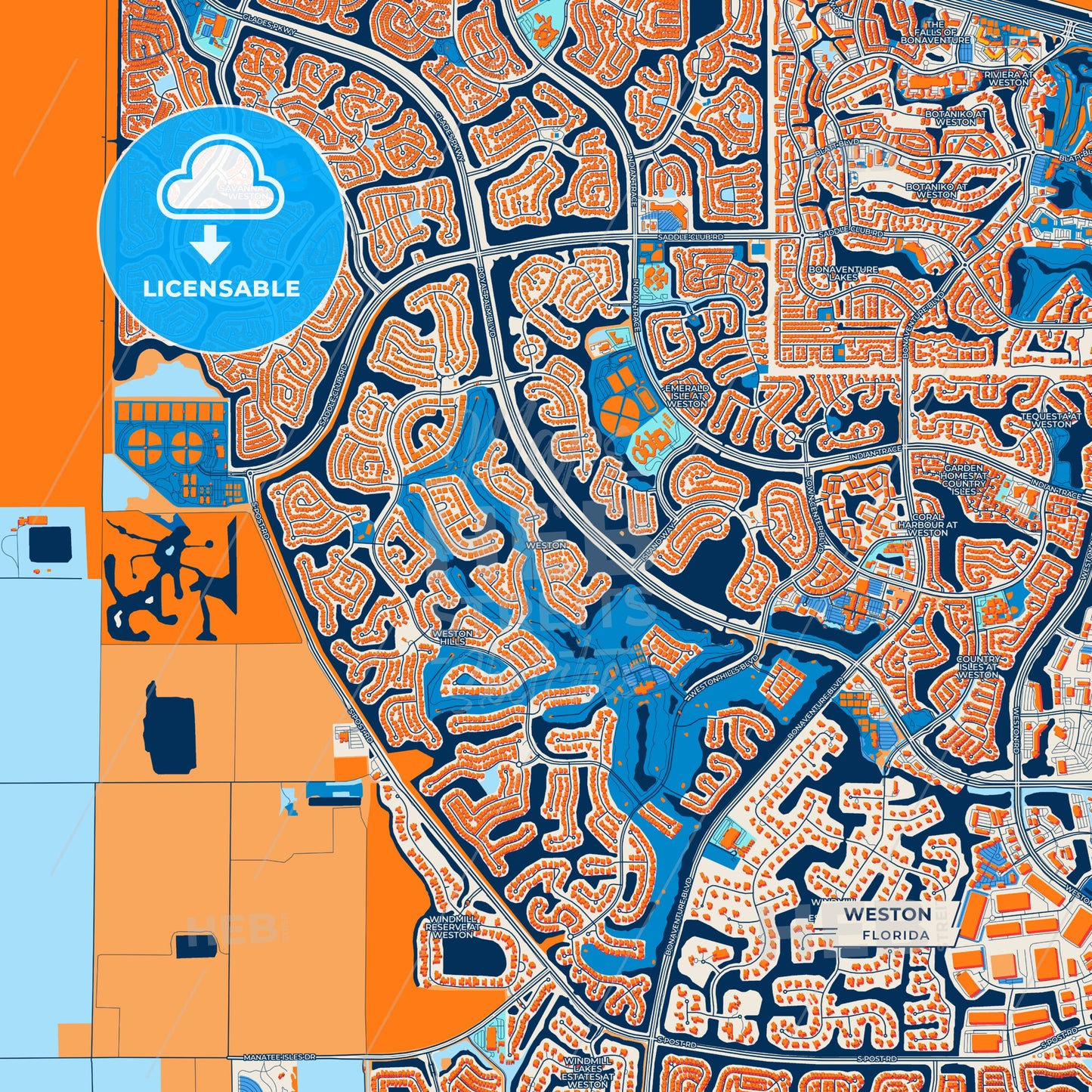 Canvas Print Template of Weston Street Map