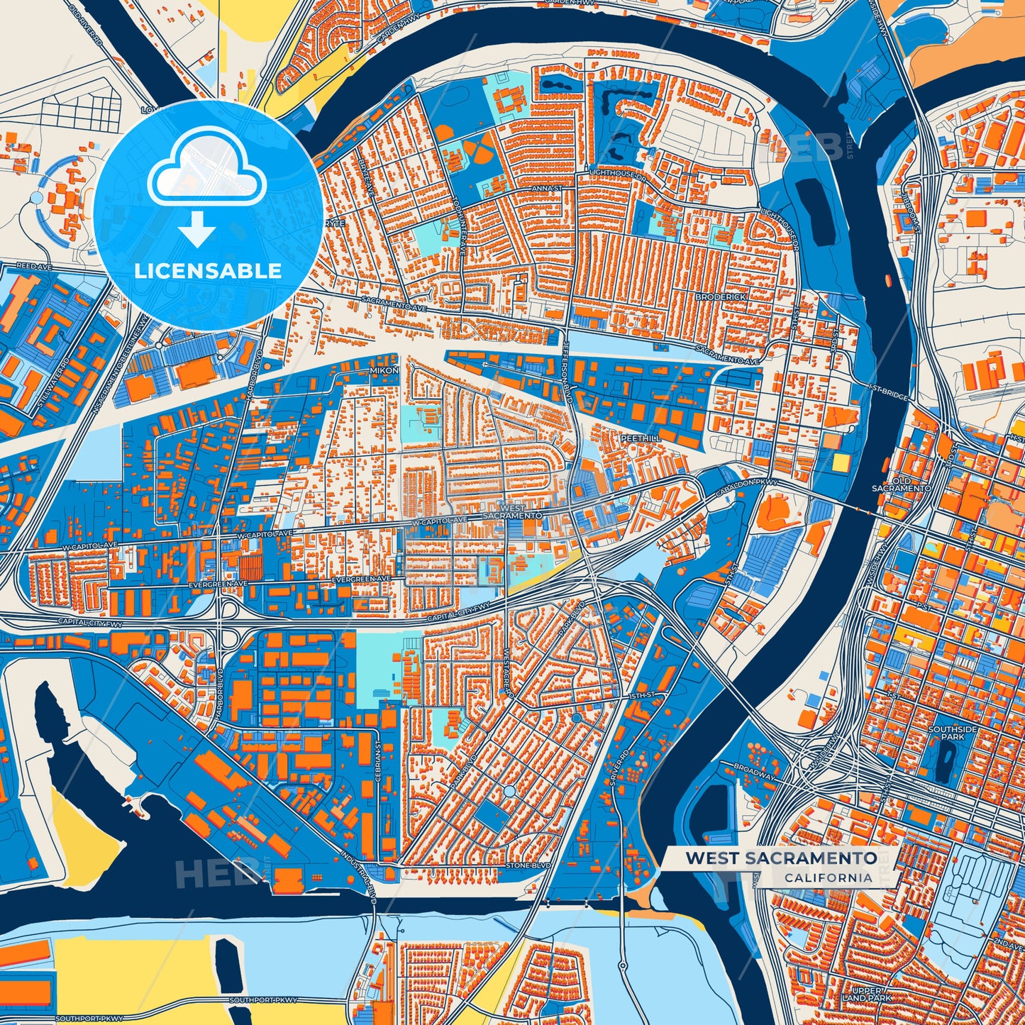 Canvas Print Template of West Sacramento Street Map