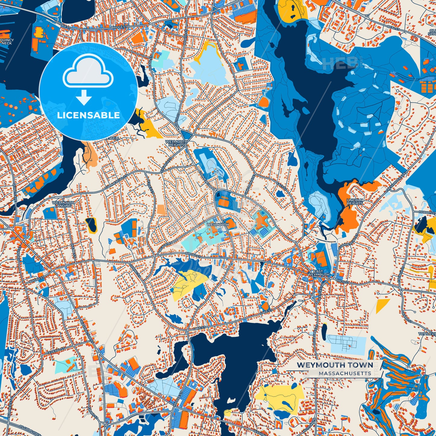 Canvas Print Template of Weymouth Town Street Map