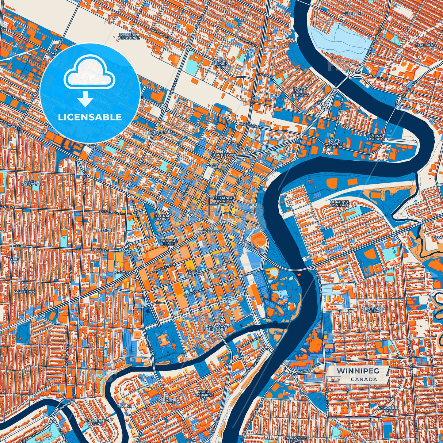 Canvas Print Template of Winnipeg Street Map