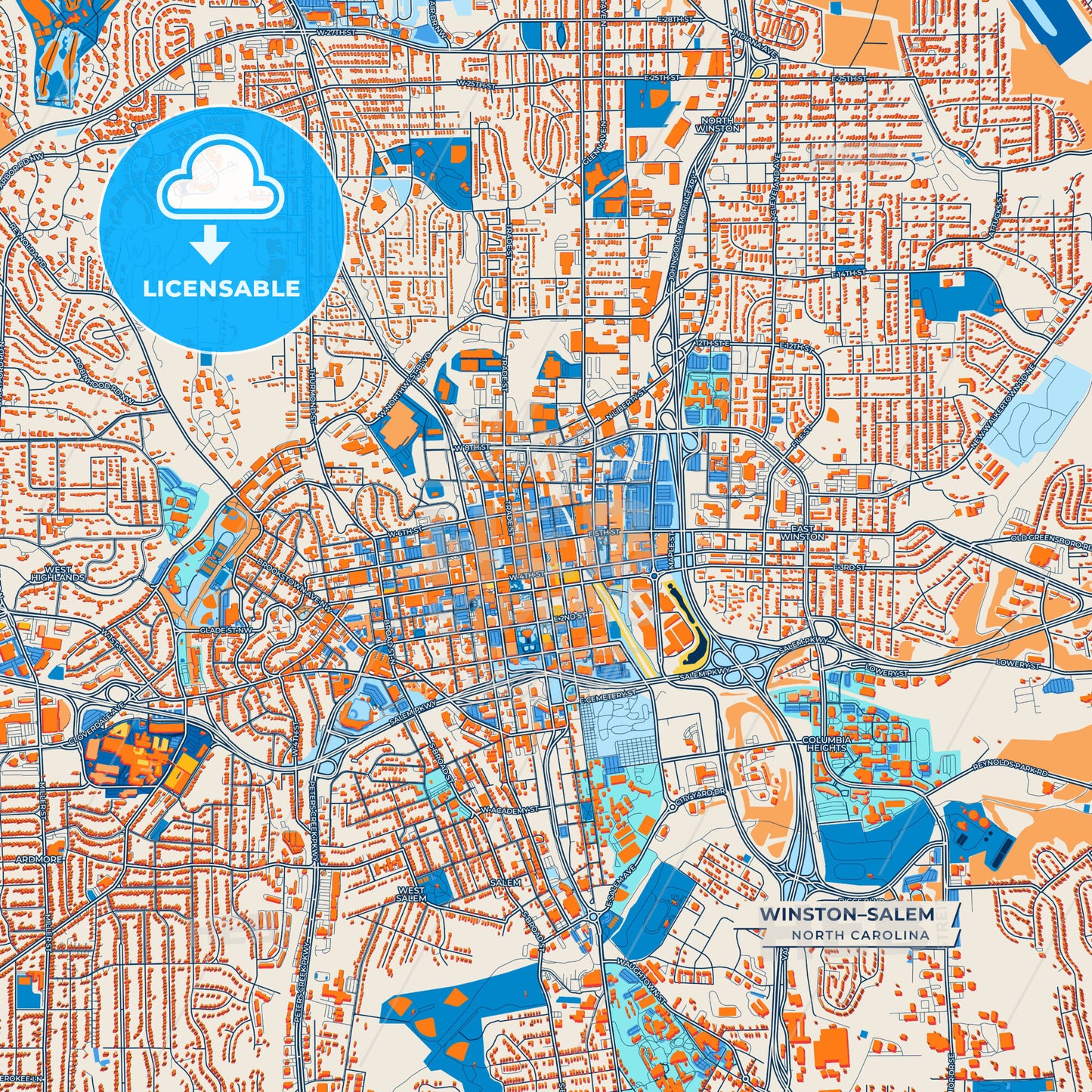 Canvas Print Template of Winston–Salem Street Map
