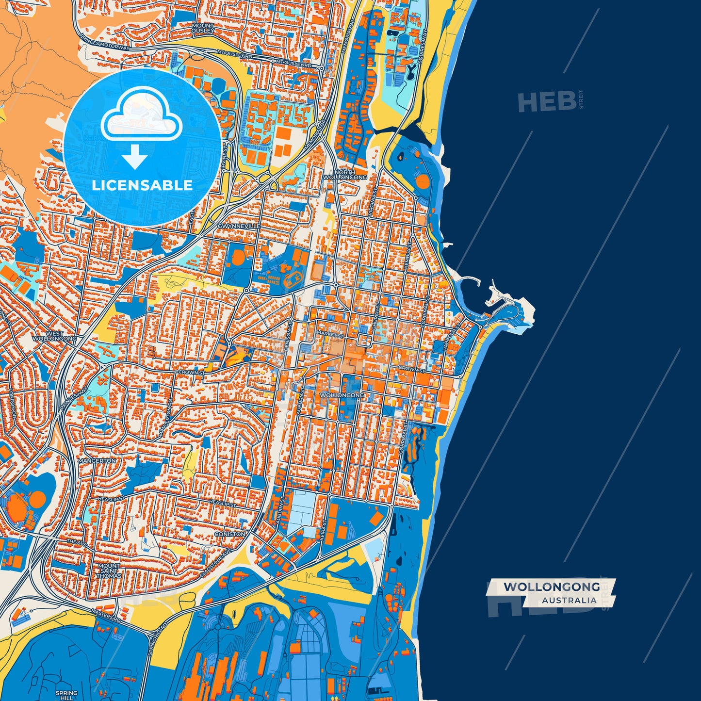 Canvas Print Template of Wollongong Street Map