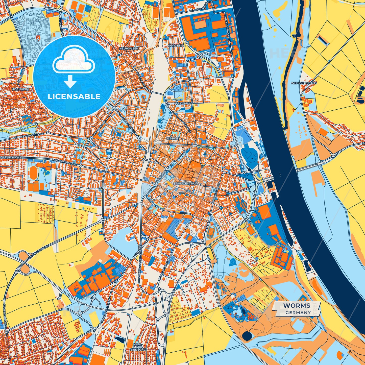 Canvas Print Template of Worms Street Map