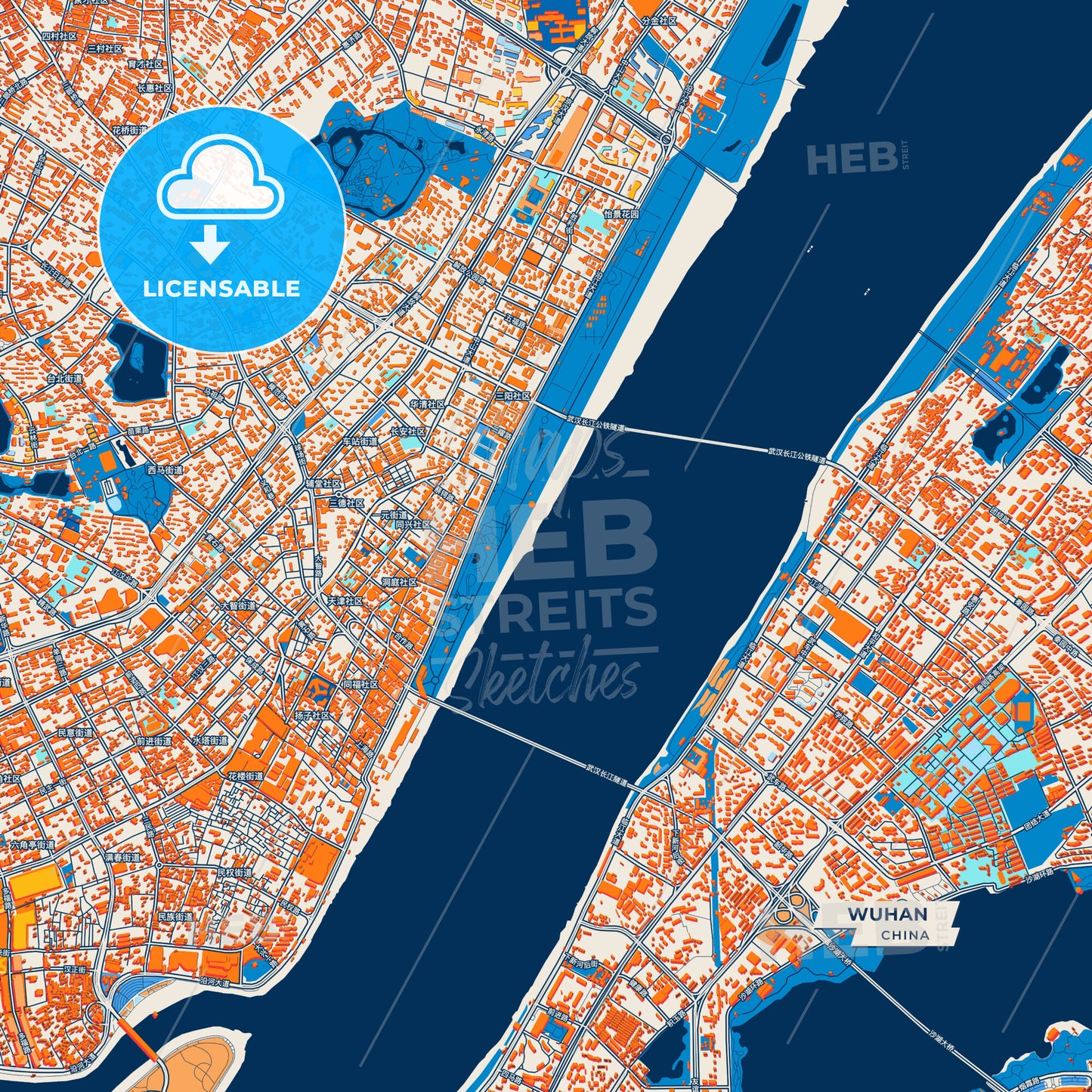 Canvas Print Template of Wuhan Street Map