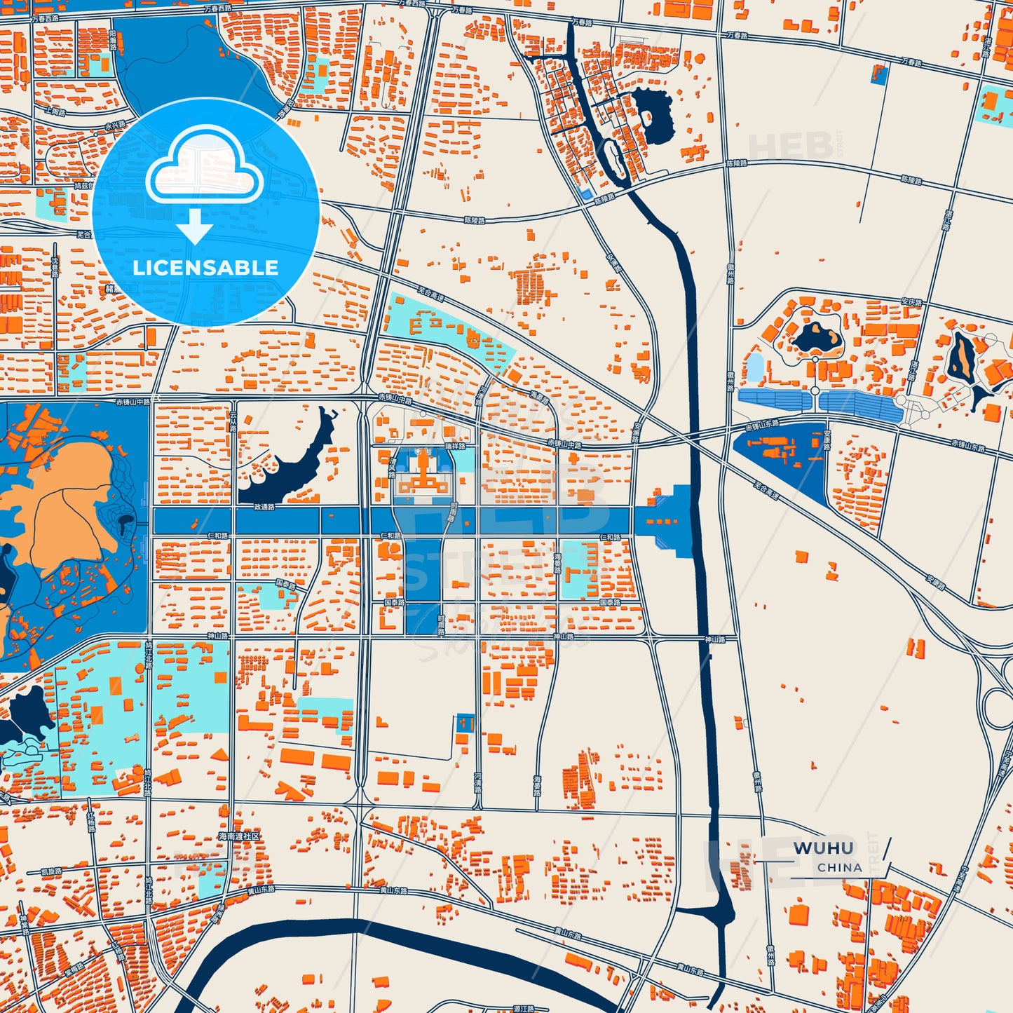 Canvas Print Template of Wuhu Street Map