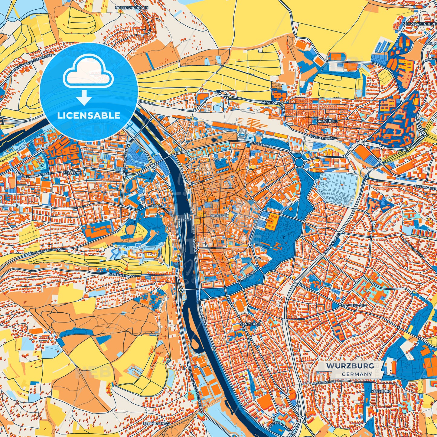 Canvas Print Template of Wurzburg Street Map