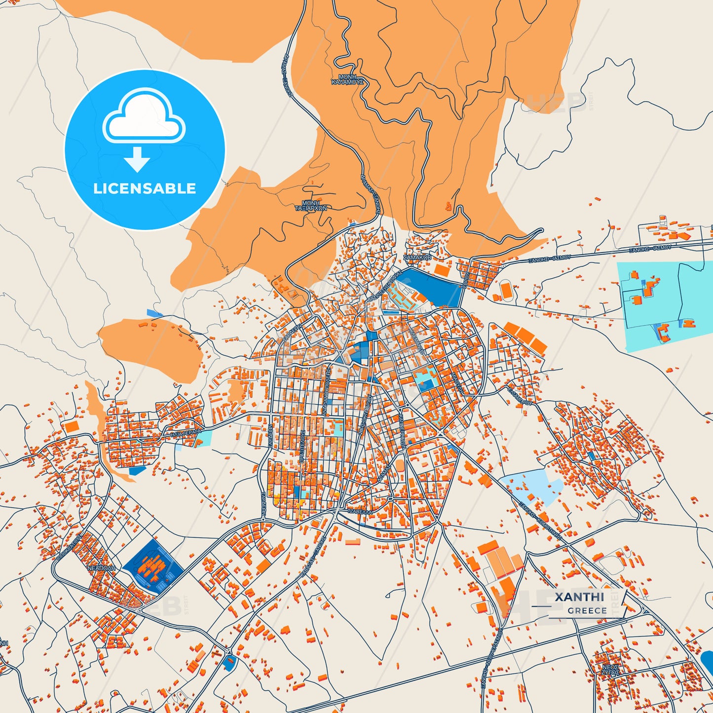 Canvas Print Template of Xanthi Street Map