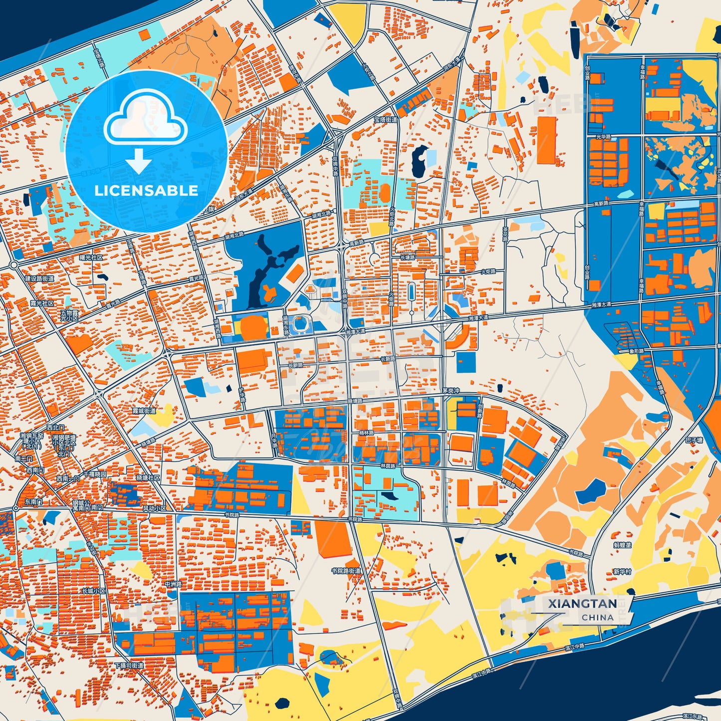 Canvas Print Template of Xiangtan Street Map