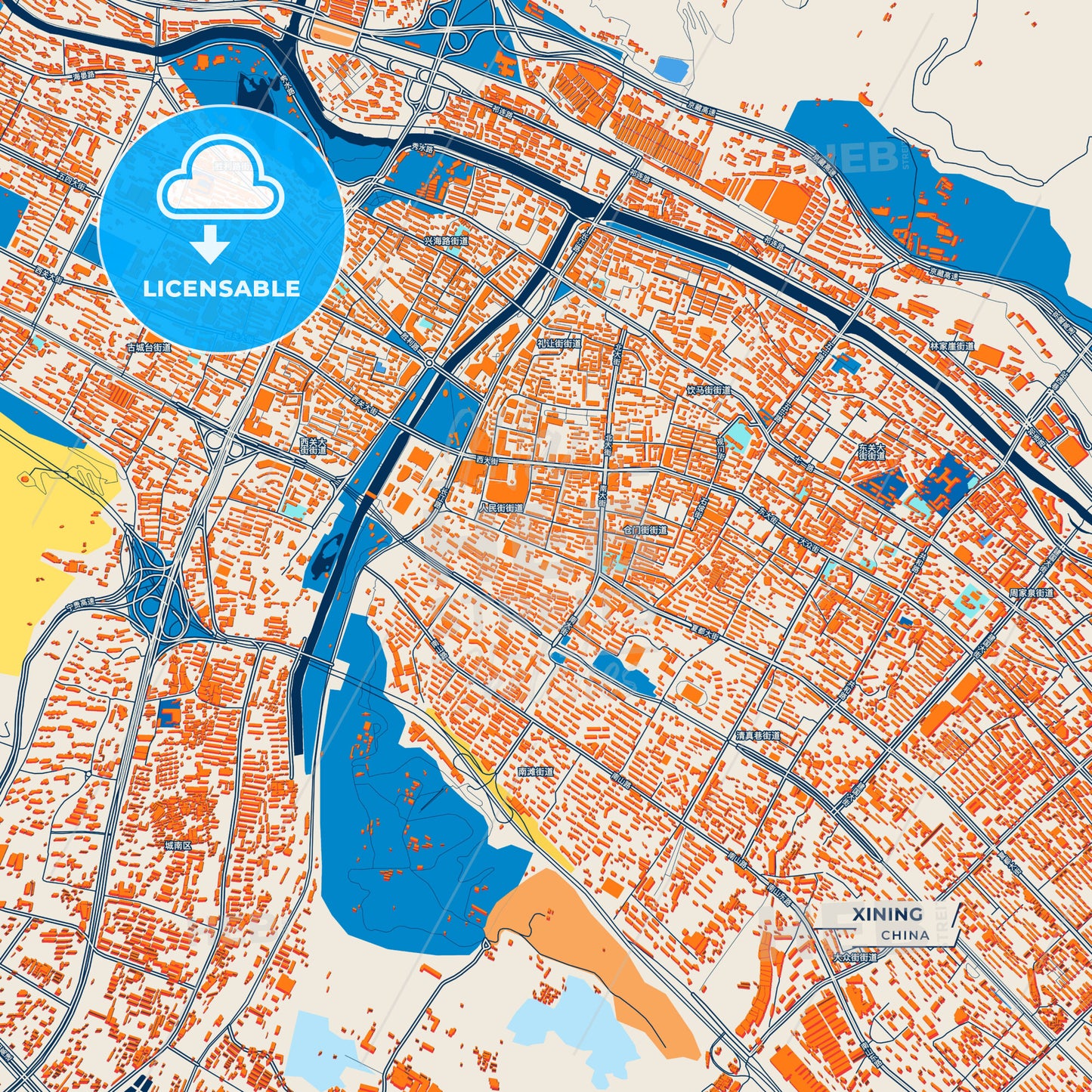Canvas Print Template of Xining Street Map