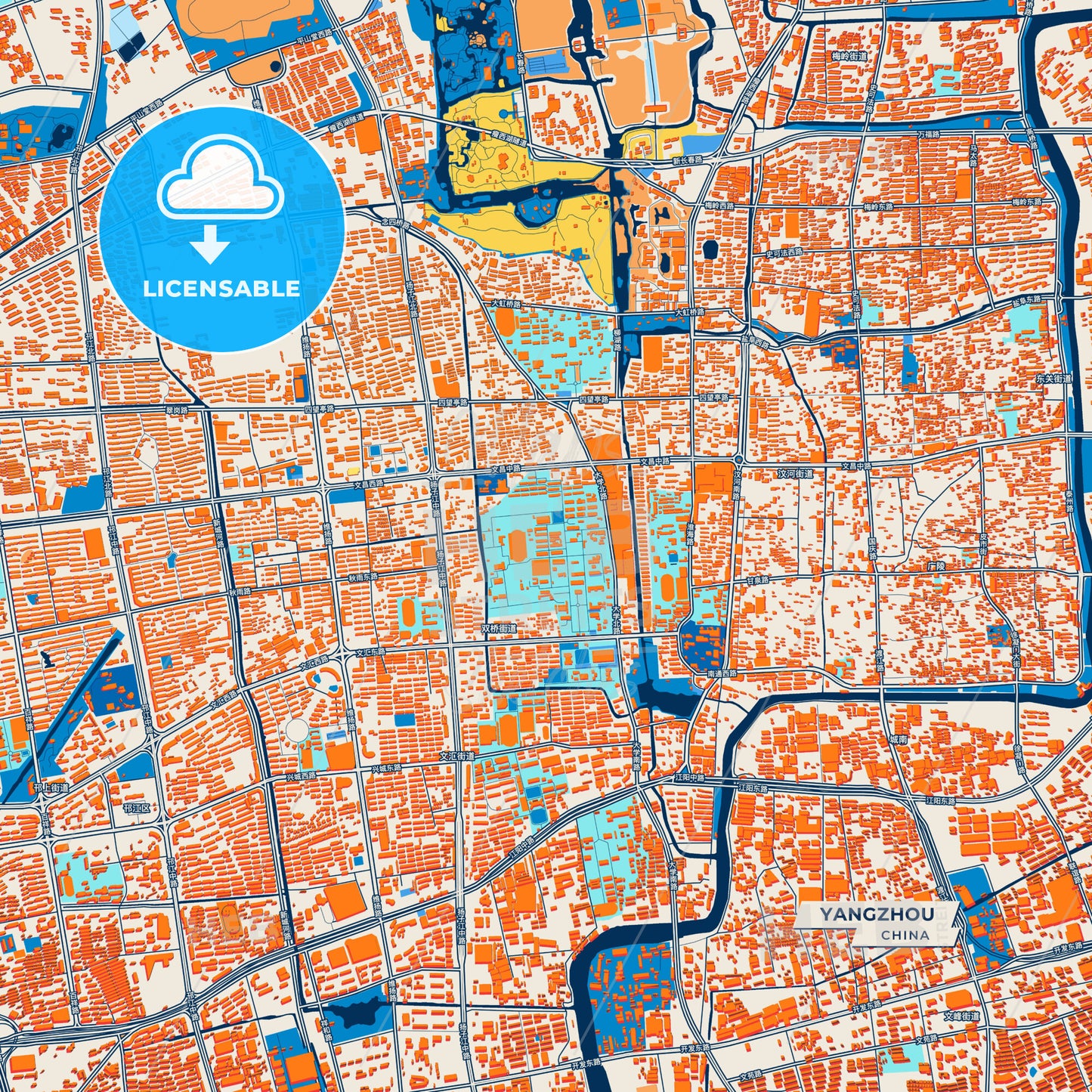 Canvas Print Template of Yangzhou Street Map