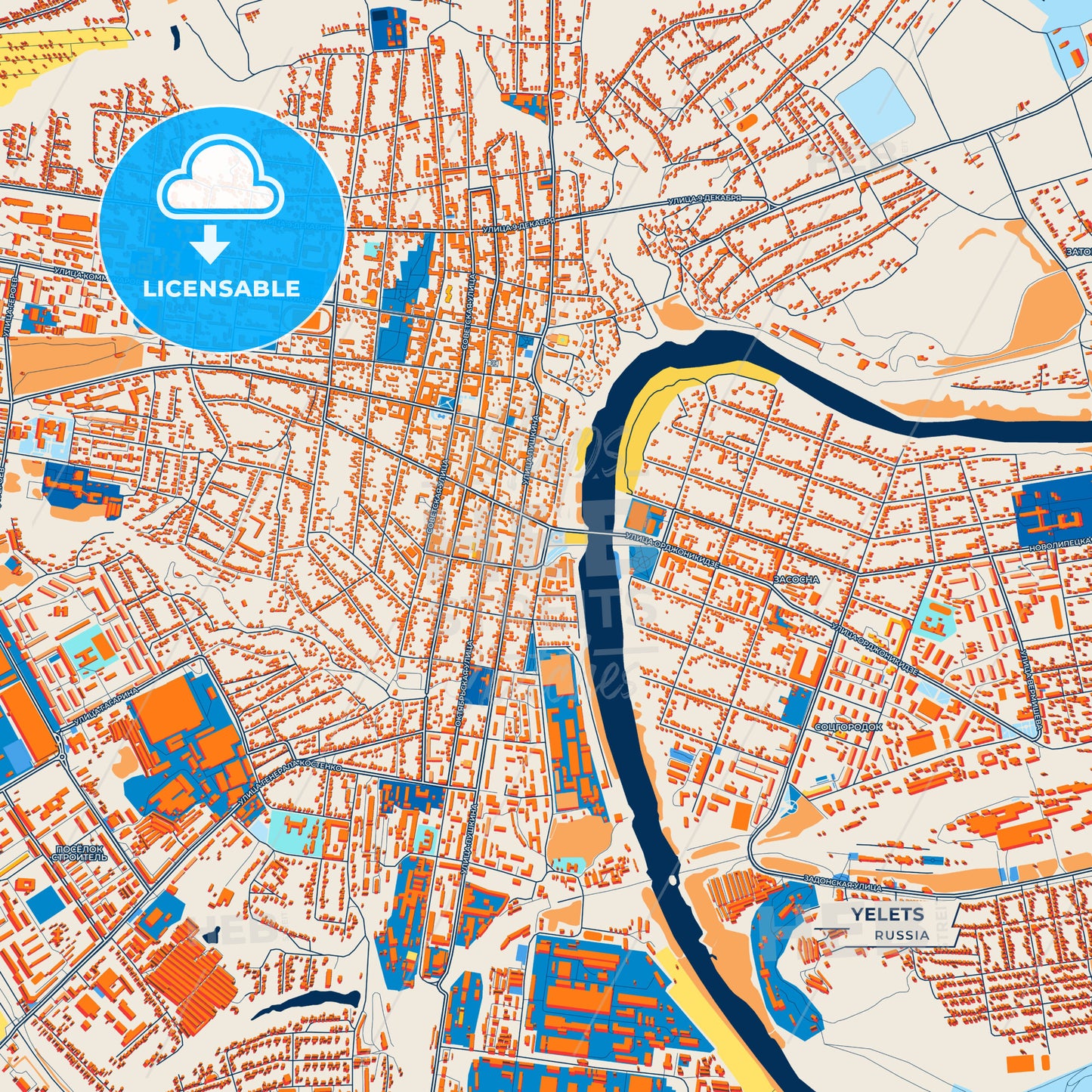 Canvas Print Template of Yelets Street Map