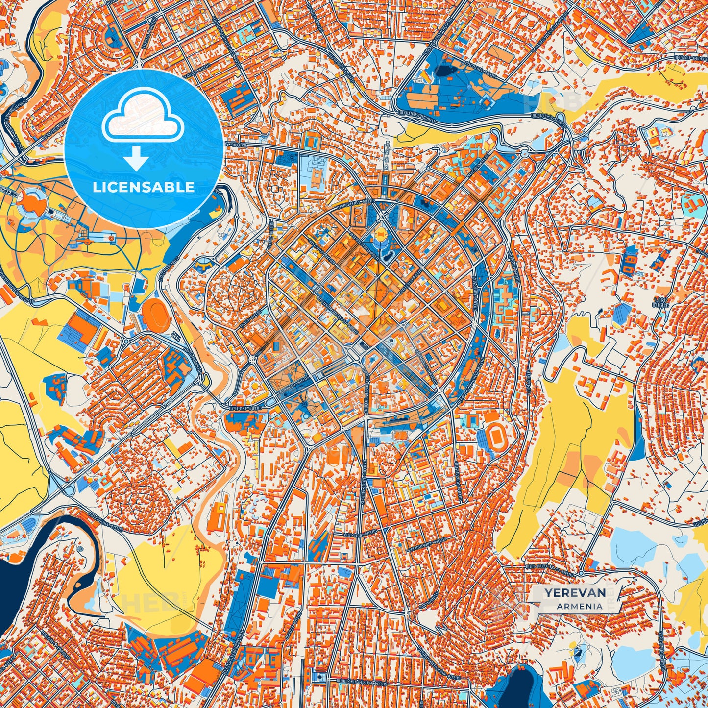 Canvas Print Template of Yerevan Street Map